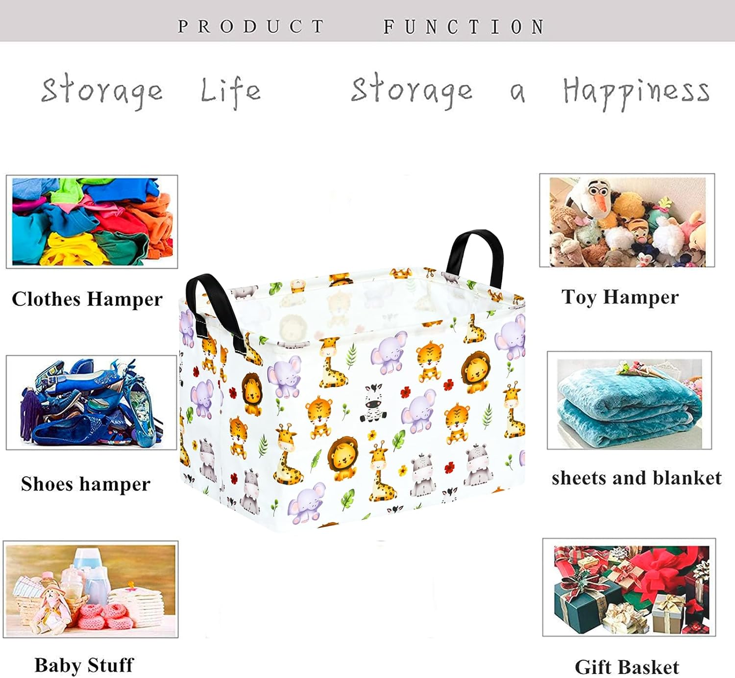 Kid Storage Basket Gift Shelf Basket Toy Storage Bin, Nursery Basket Organizer Box for Children Room Deco With Handles (Grey deer)
