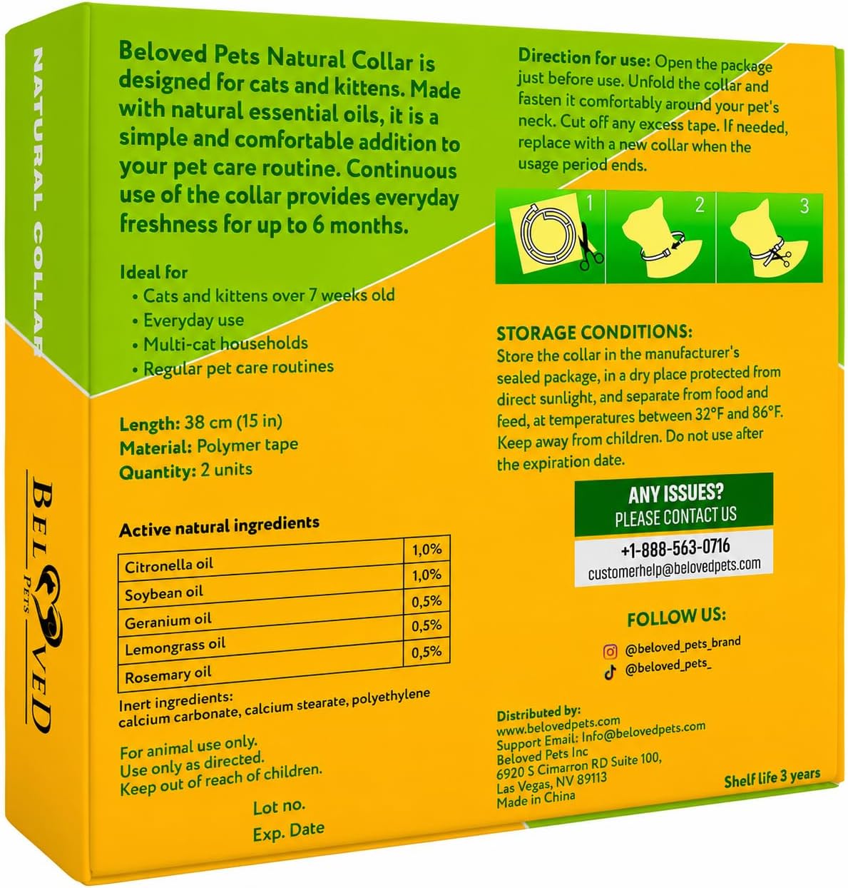 Natural Flea & Tick Collar for Cats - 6 Months Control of Best Prevention & Safe Treatment - Anti Fleas and Ticks Essential Oil Repellent (1 Pack)