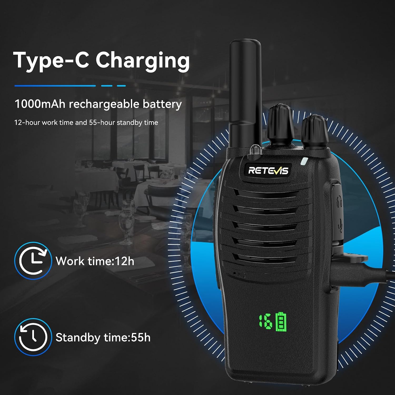 Retevis H777H Walkie Talkies with Earpeice,Portable FRS-Two Way Radio 6Pack | For Schools, Shatterproof Hidden Display, 6-Way Charger, USB-C, Emergency Alarm, Flashlight, with Stretchable Coiled Headset
