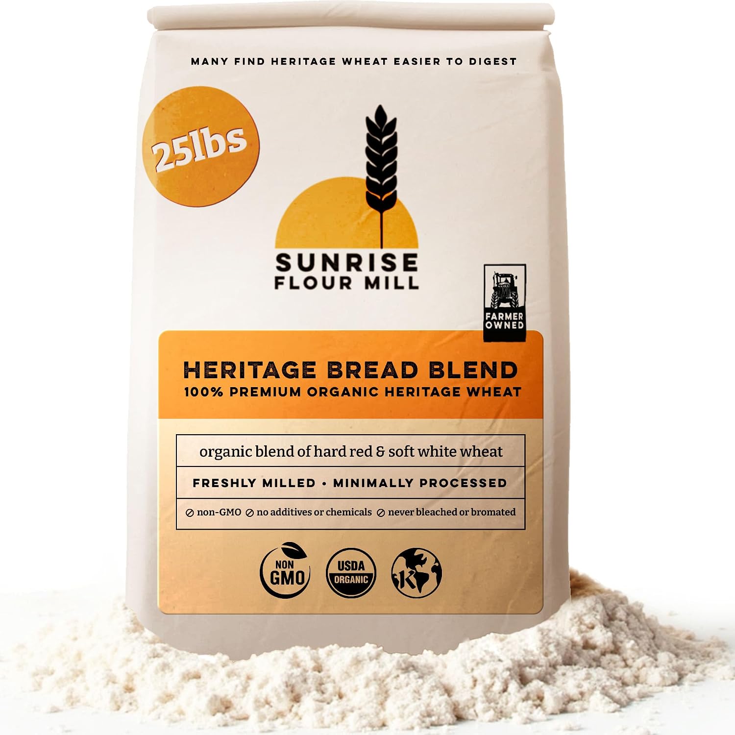 Sunrise Flour Mill Heritage Organic Bread Flour Blend - 5 lbs | Organic Unbleached Bread Flour Easy to Digest with Less Bloating | High Protein