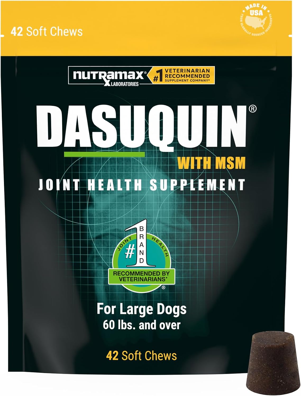 Nutramax Dasuquin MSM Joint Supplement for Large Dogs, Soft Chews, 84ct | Glucosamine and Chondroitin, ASU, MSM, Supports Healthy Joints, For Dogs Over 60 lbs, All Ages, Soft Chews