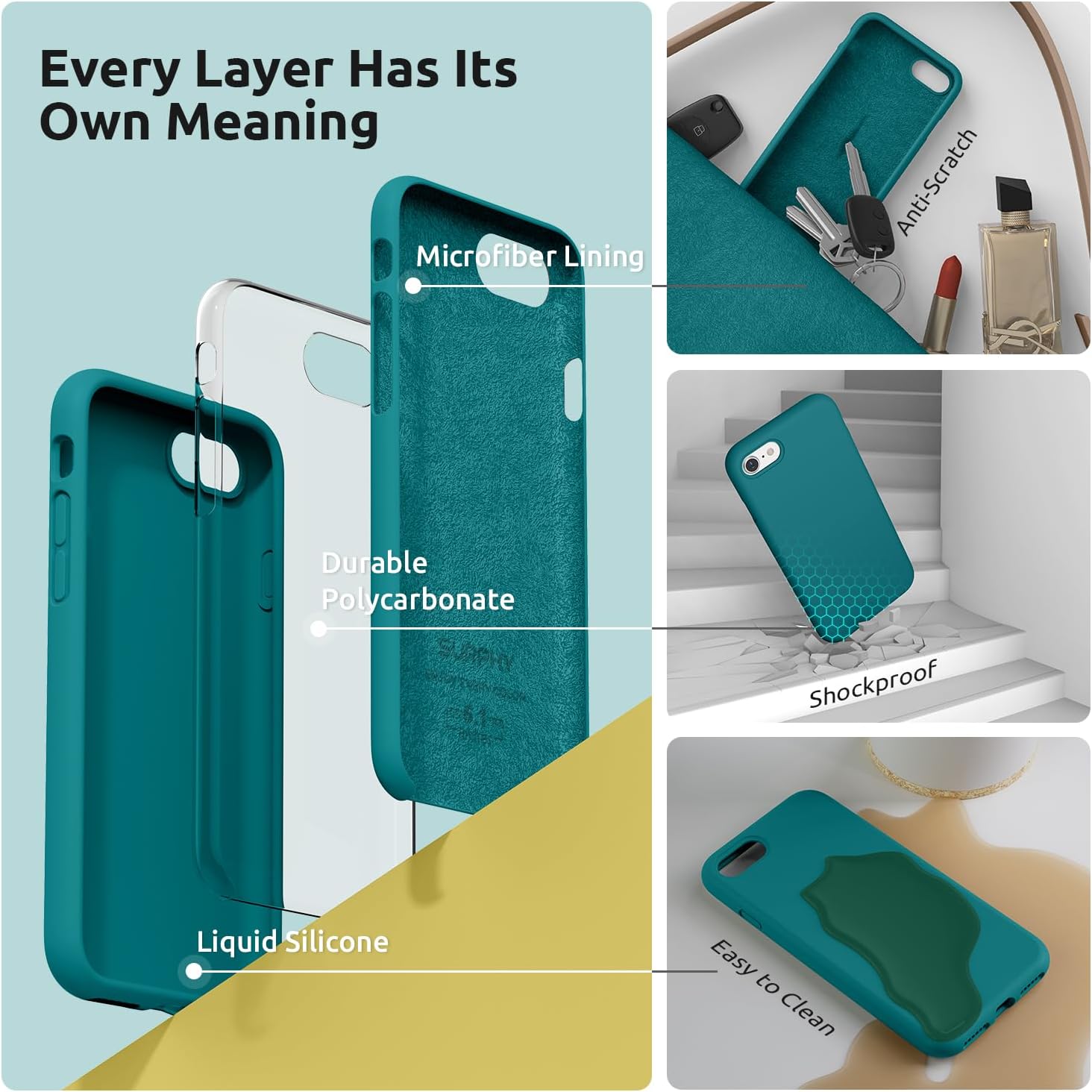 SURPHY Designed for iPhone SE Case, iPhone 8 Case, iPhone 7 Case, Liquid Silicone Phone Case for iPhone se 3rd 2nd SE 2022 SE 2020, Blue