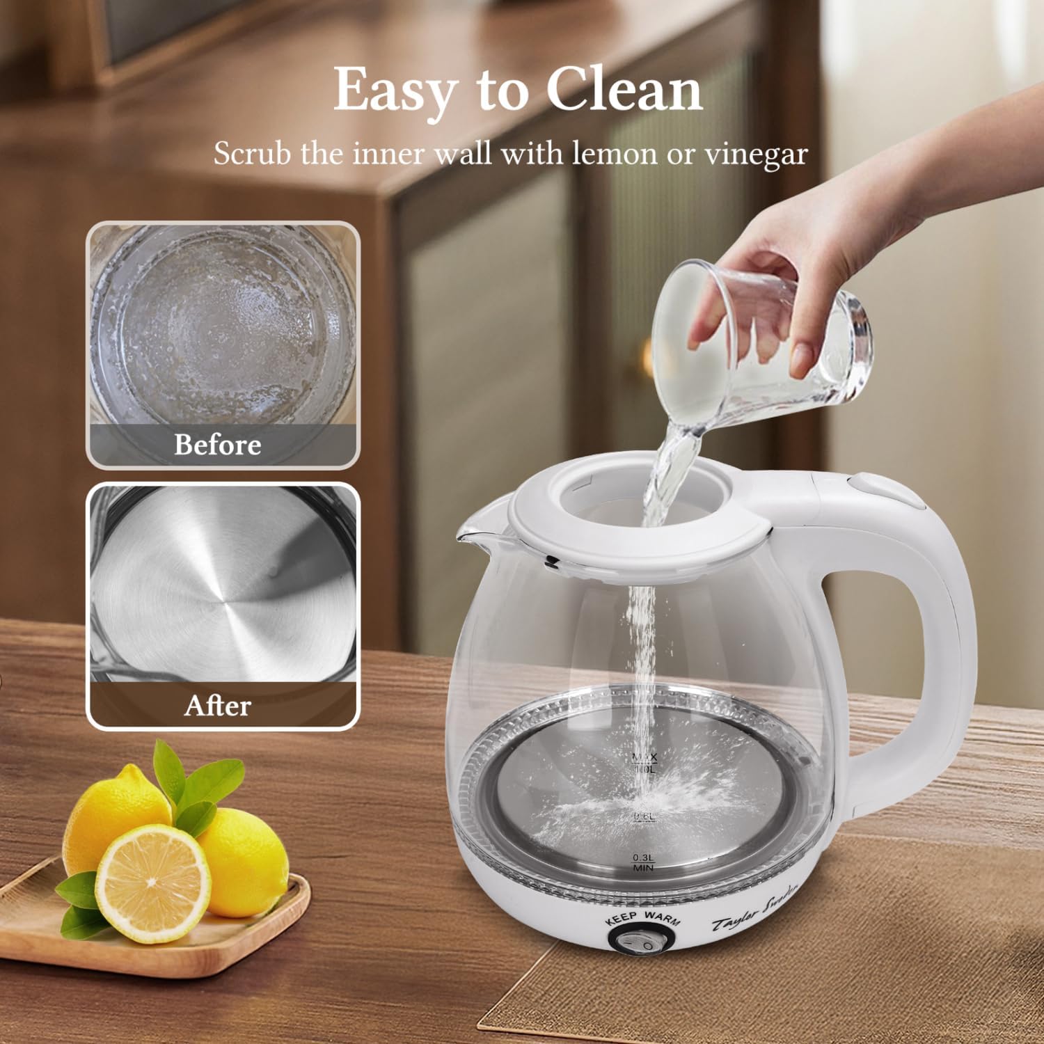 Taylor Swoden Electric Kettle with Tea Infuser, 1L Small Electric Tea Kettle with Keep Warm, LED Light Hot Water Boiler & Heater for Coffee & Teas