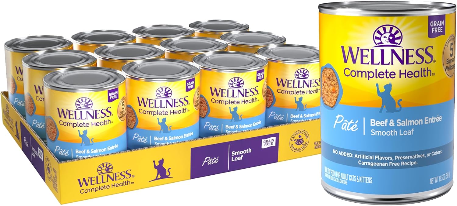 Wellness Complete Health Pate Adult Canned Wet Cat Food, Natural, Protein Rich, Grain Free, Turkey Dinner Recipe, 12.5 oz, Pack of 12 Cans