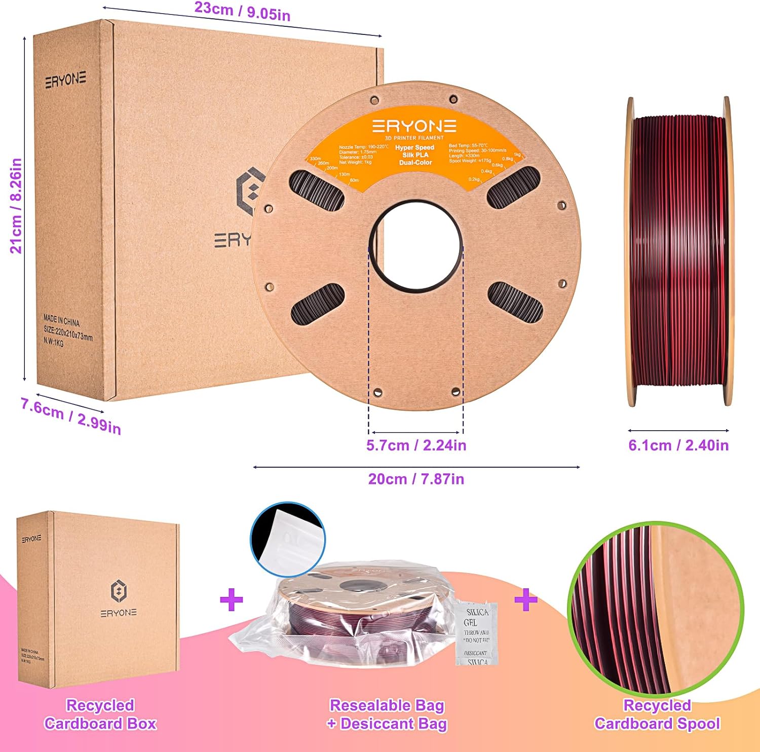ERYONE Silk Filament PLA+ 1.75mm Upgraded Shiny 3D Printer Filament, Gloss Finish, Fit Most FDM Printer Stable Printing,1kg (2.2LBS)/Spool, Silver