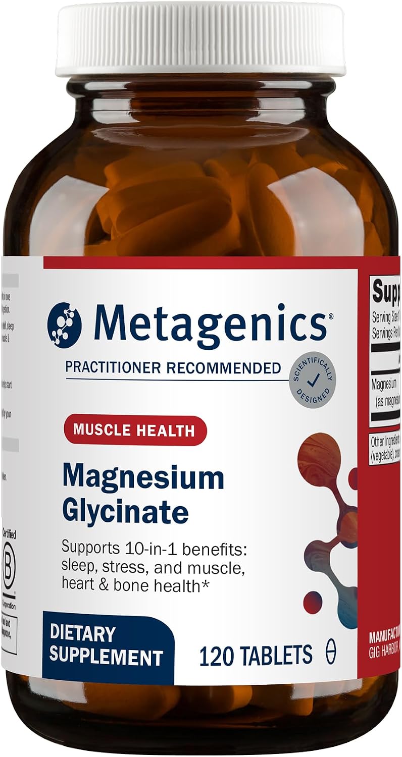 Metagenics Magnesium Glycinate 100mg-Highly Absorbable Magnesium Supplement for Sleep, Stress Relief & Muscle Relaxation - Bone, Heart & Nerve Health-Non-GMO, Gluten-Free-120 Tablets