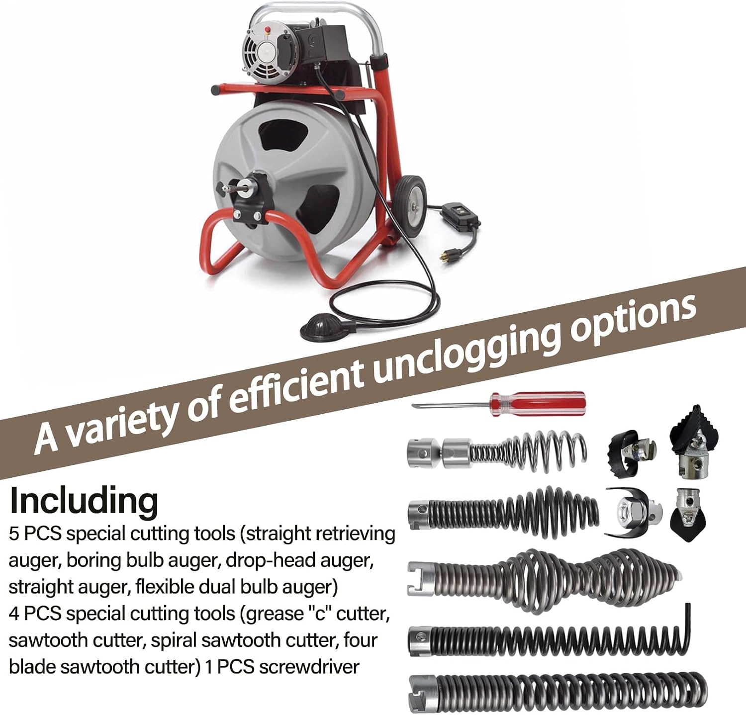 10 Pcs Drain Snake Drill Attachment Cutter and Auger Kit Compatible with RIDGID K-400 C-4 C-6 C-7 C-8 and C-9 Drain Cleaning Machine
