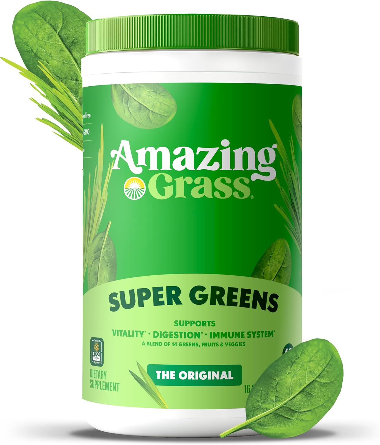 Amazing Grass Super Greens Powder Original, 60 Servings, 16.9 oz | Organic Greens Superfood Powder with Spirulina, Beet Root, Probiotics & Digestive Enzymes to Support Digestion