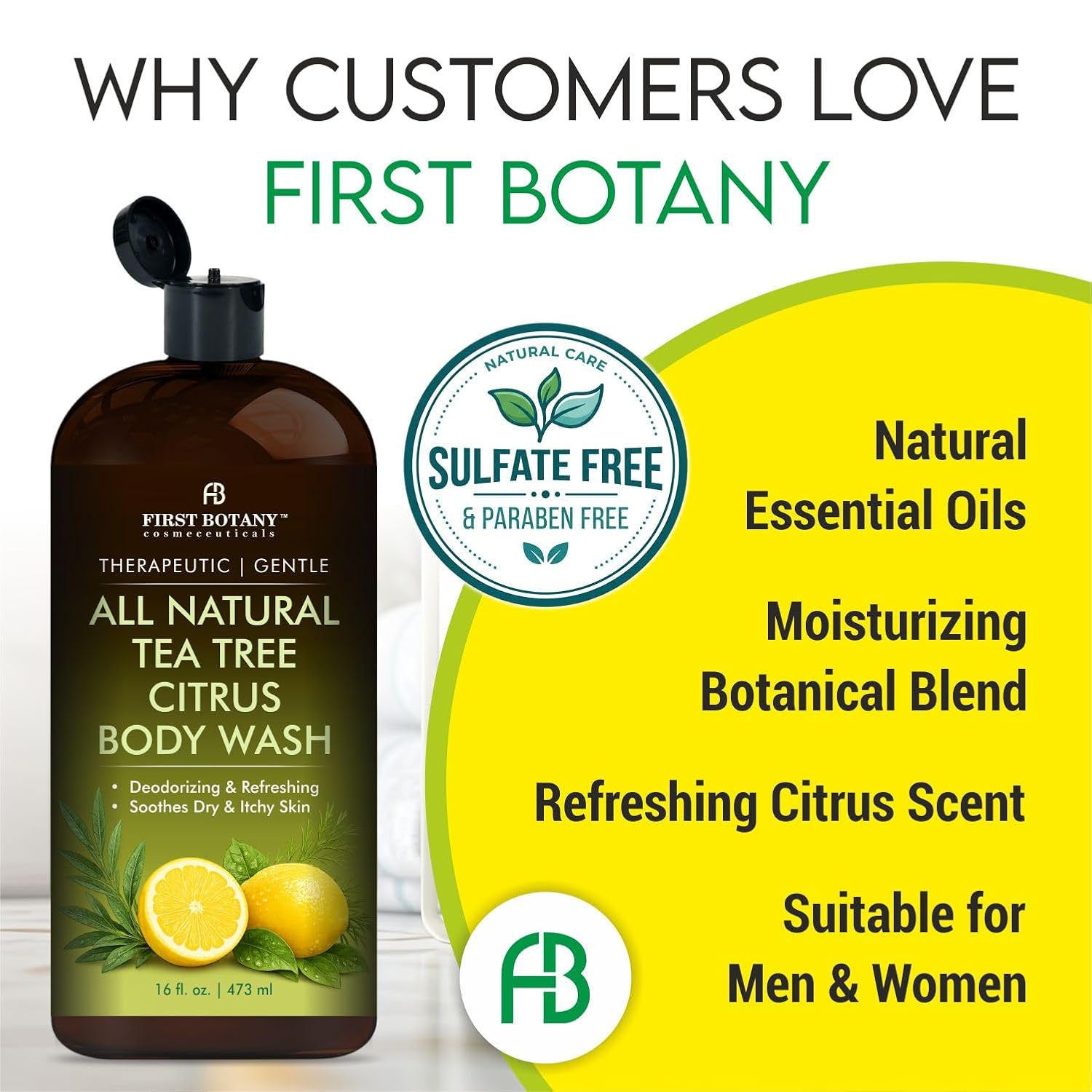 Tea Tree Eucalyptus Body Wash & Skin Cleanser for Women & Men, 16 Fl Oz