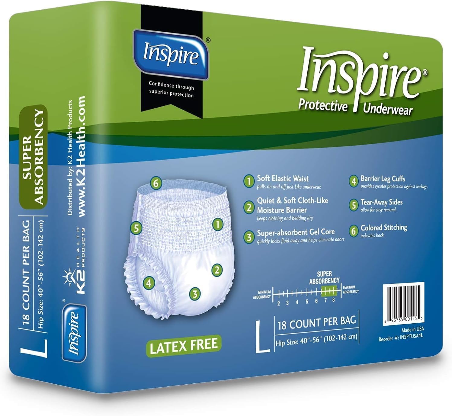 Inspire Protective Underwear for Men and Women with Incontinence | Adult Diapers | Disposable Underwear for Adults | Adult Pull Ups - 4 Bags of 14 | 56 Total (Extra Large)