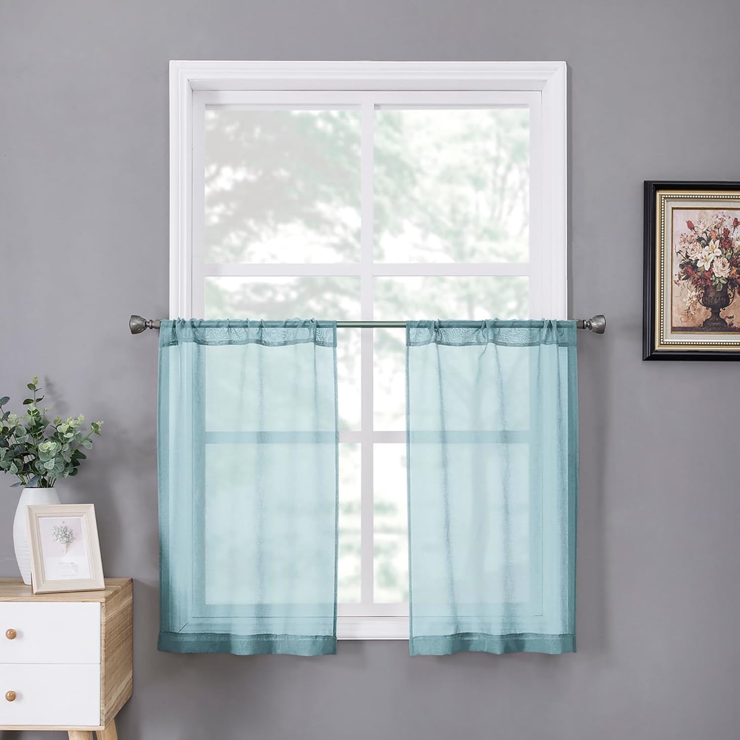 Tollpiz Sheer Curtain Linen Textured Living Room Curtains Sheer Light Filtering Rod Pocket Voile Curtain for Bedroom, 54 x 72 inches Long, White