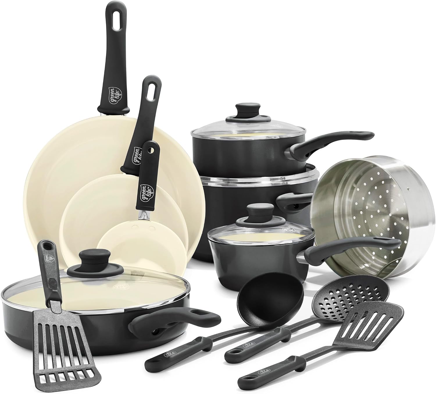 GreenLife 16 Piece Ceramic Nonstick Pots & Pans Cookware Set, Turquoise | PFAS-Free Ceramic Nonstick, Stockpot, Frying Pans, Saucepans, Sauté Pan, Stay-Cool Handles, Dishwasher & Oven Safe up to 350F