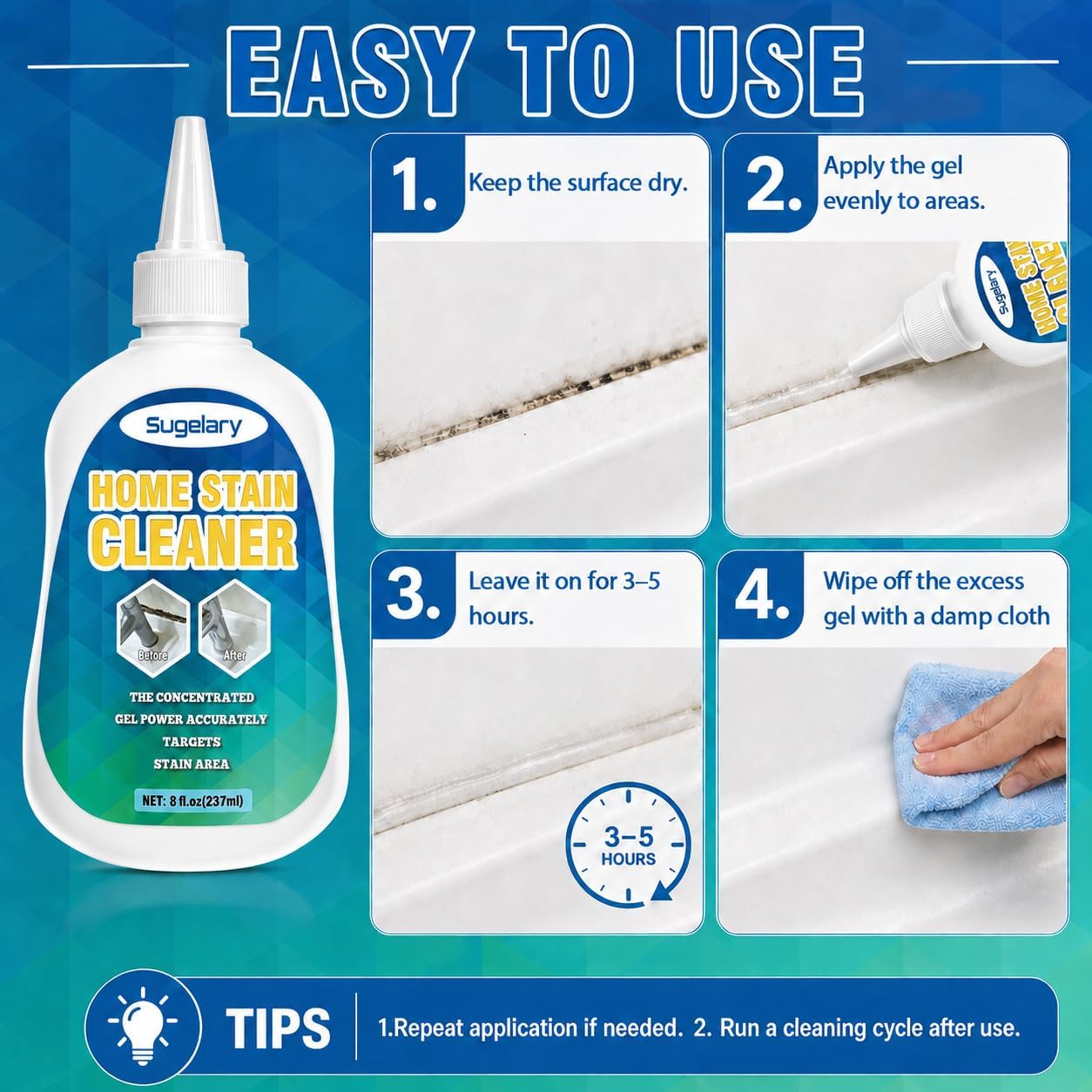 Sugelary Mold Stain Cleaner, 5 fl oz Mold Stain Cleaner Gel for Washing Machine, Home Stain Cleaning Gel for Fridge, Tile, Grout