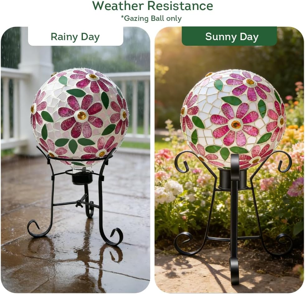 Lily's Home Colorful Mosaic Glass Gazing Ball, Designed with a Stunning Holographic Petal Mosaic Pattern to Bring Color and Reflection to Any Home and Garden, Red and Gold (10" Diameter)