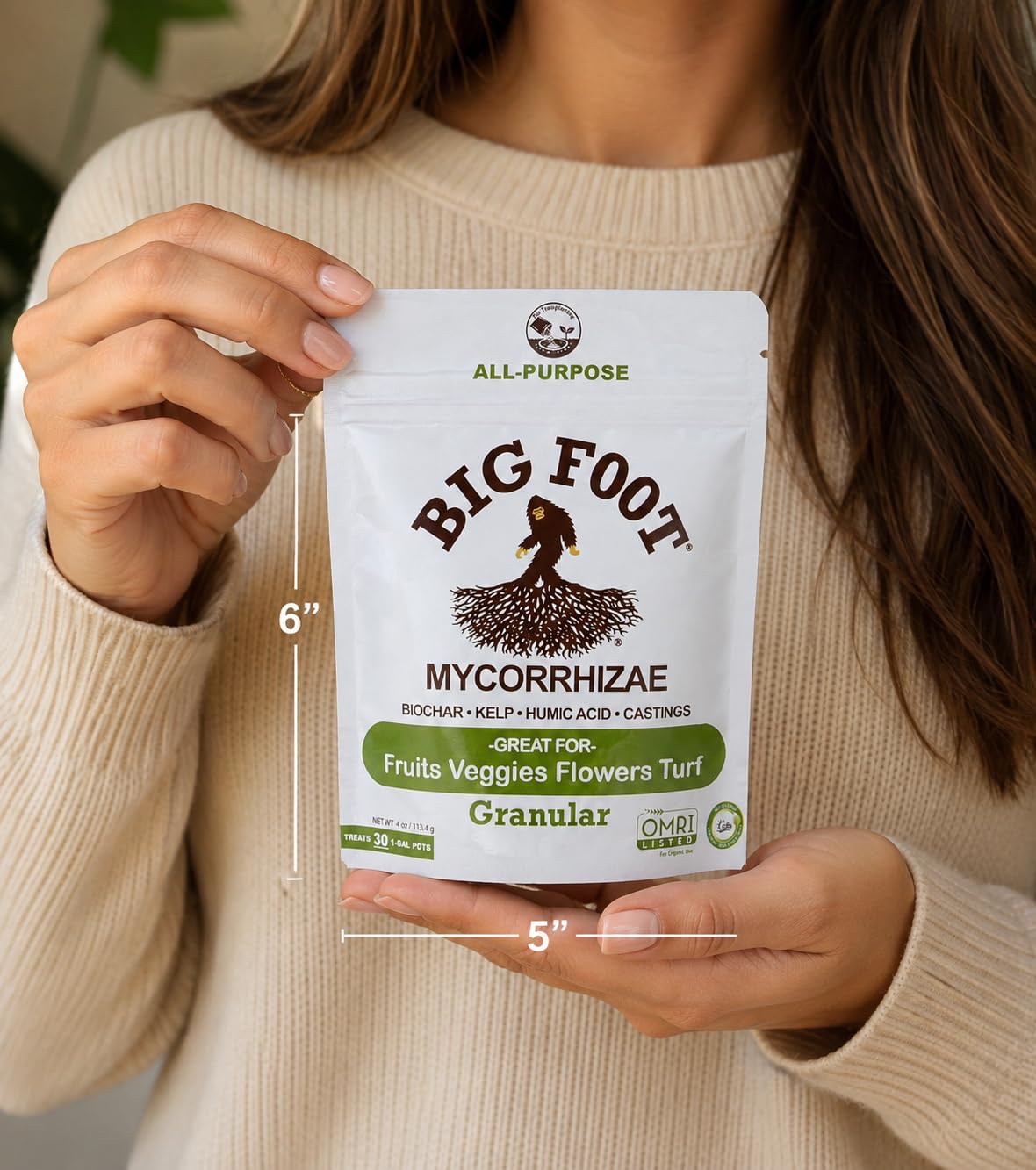 Big Foot Mycorrhizae - Double Your Plant Size, Easy to Use, Made in USA, Treats 30 Plants (7,500 Mycorrhizal Spores) Fertilizer, 4 Ounce Package (4 oz)