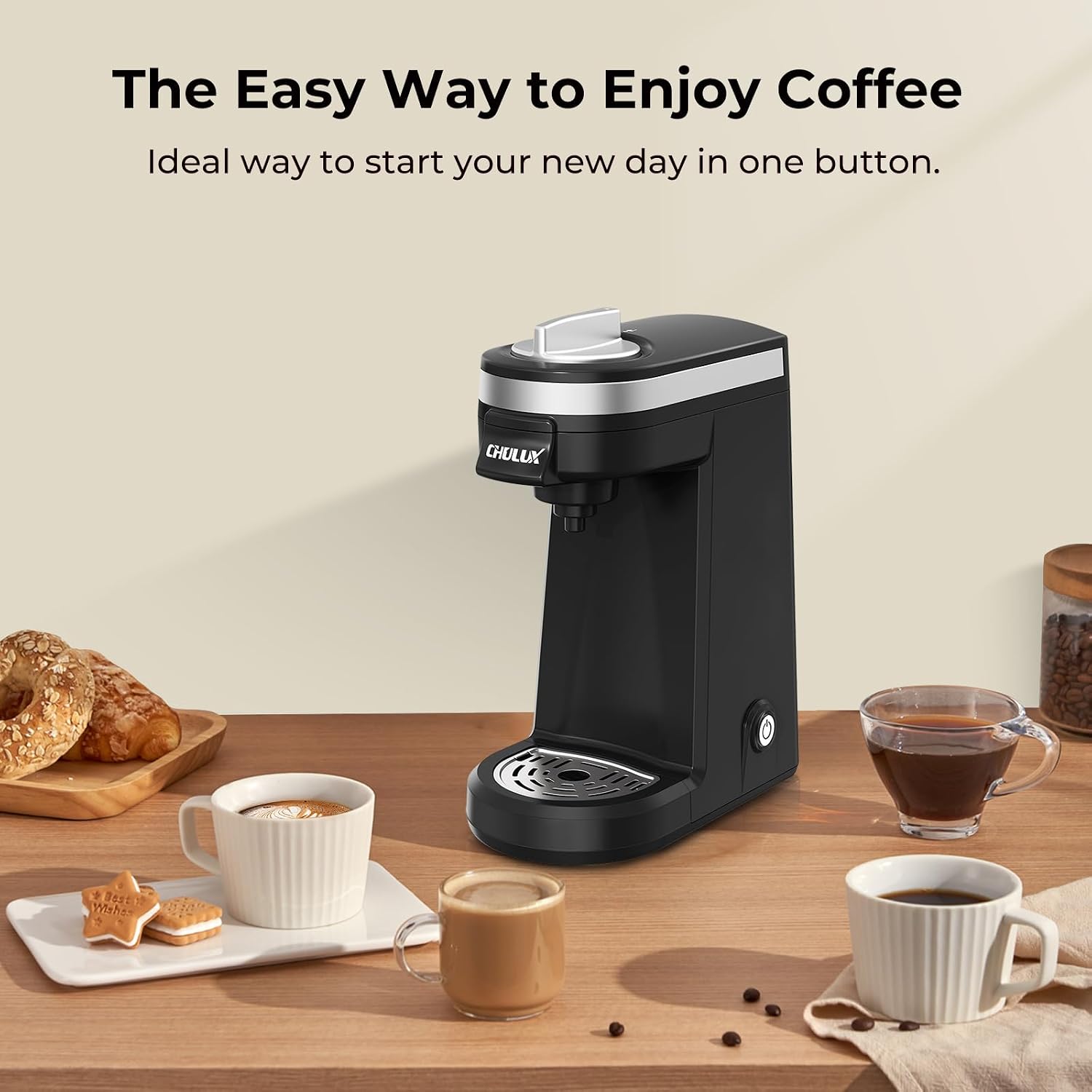 CHULUX Mini Single Serve Coffee Maker for K Pod, Brew Up to 12oz Cup, Black | Fast-Heating Boiler System, Single Cup Brewing, Portable Compact Design, Four-Hole Multi-Stream Needle, Adjustable Drip Tray
