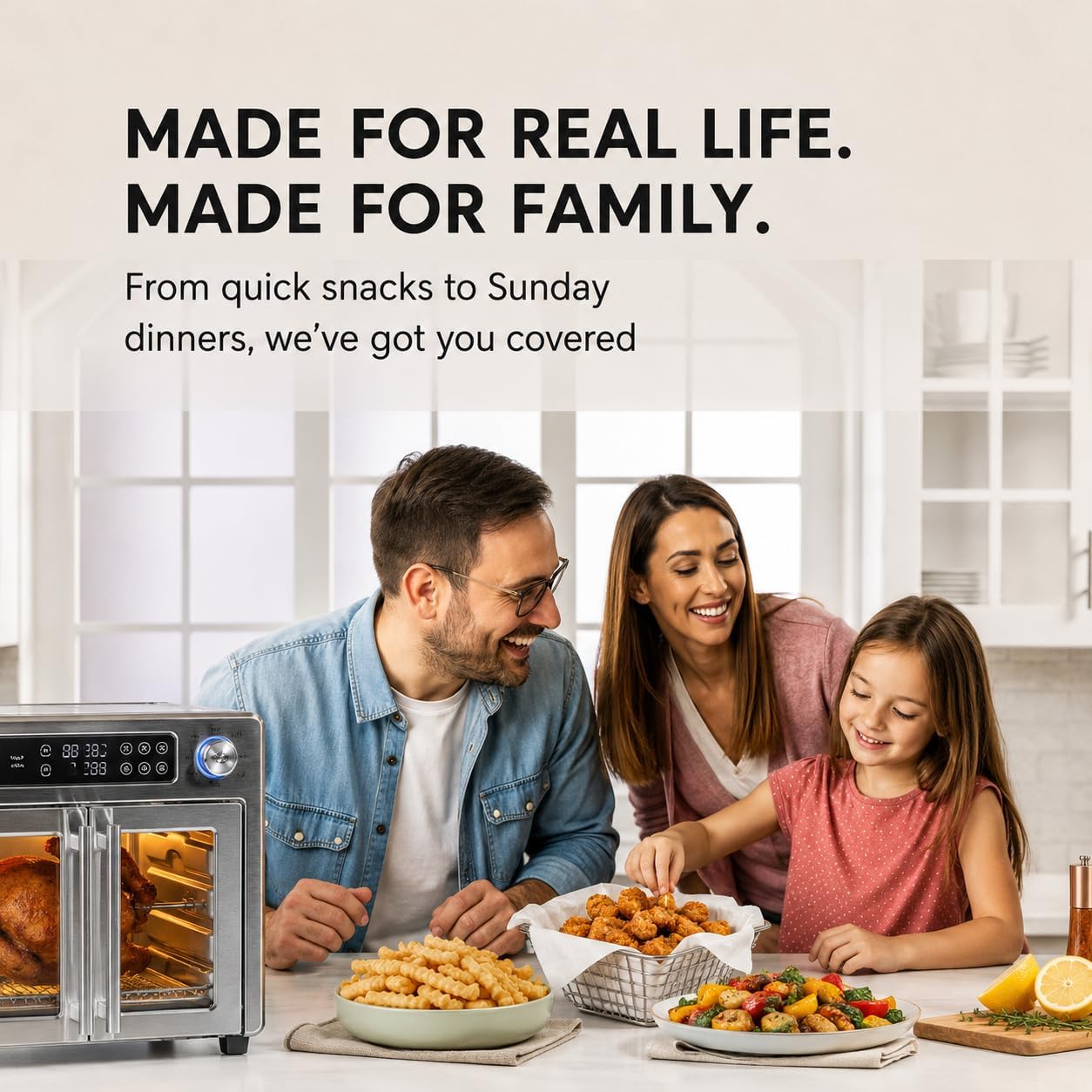 Emeril Lagasse 26QT French Door Multi-Function Air Fryer Toaster Oven | 26QT air fryer oven with French doors, 24 cooking functions