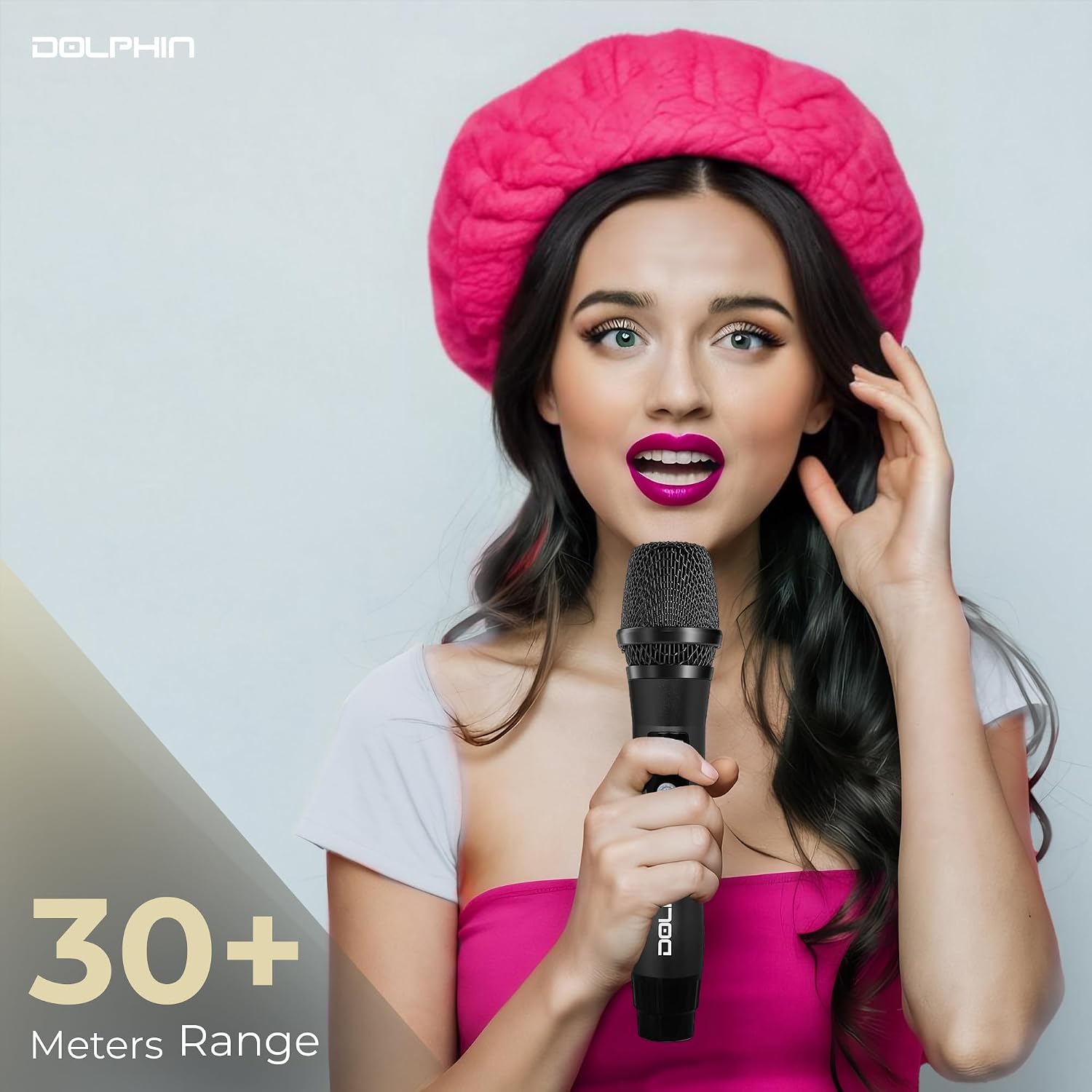 Dolphin MCX21 UHF Wireless Microphone, 2X Rechargeable Karaoke Mic | Full Metal Design, High-Sensitivity Audio, Clear Vocal Pickup, Long Range