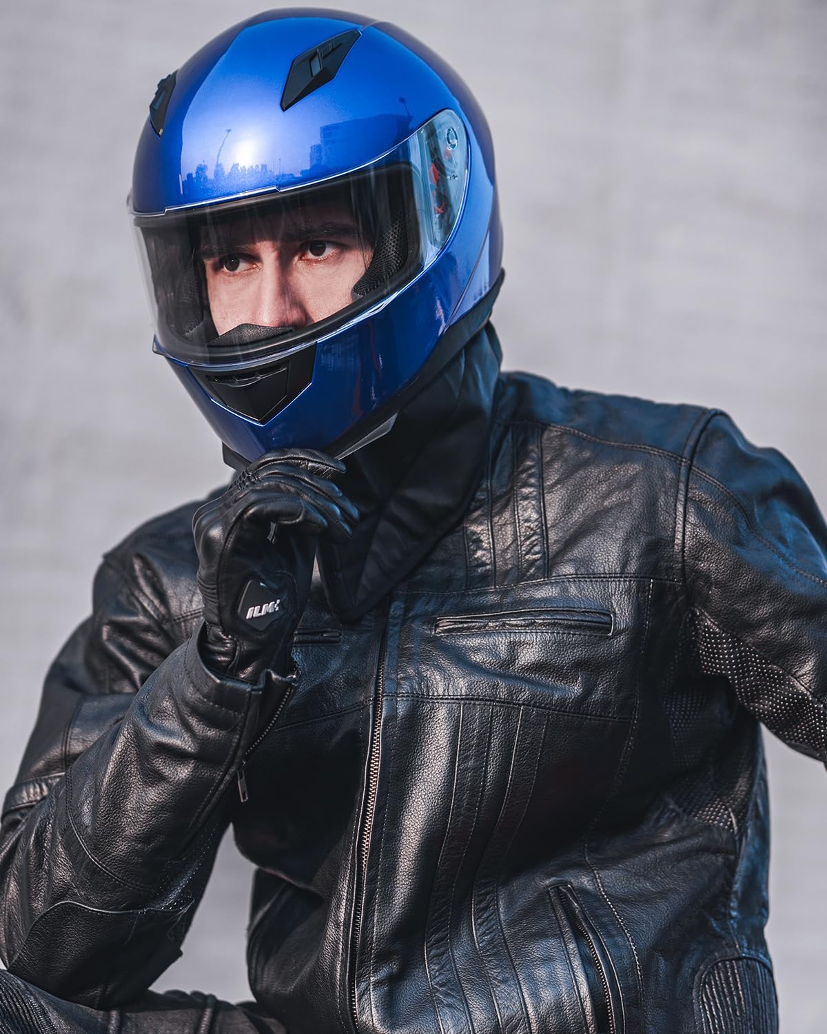 ILM Full Face Motorcycle Street Bike Helmet with Removable Winter Neck Scarf + 2 Visors DOT Model ILM-313