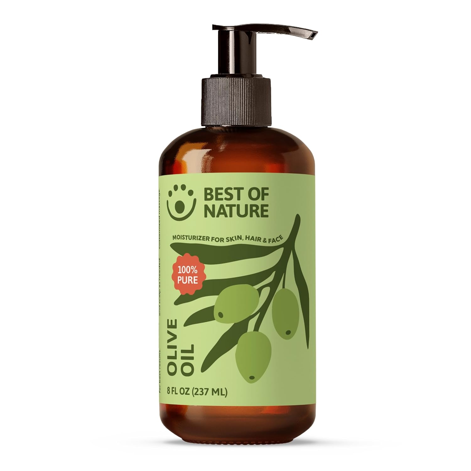 Best of Nature 100% Pure Olive Massage & Body Oil – Cold Pressed, Natural & Unscented Moisturizer for Skin, Hair & Bath, 8 fl oz