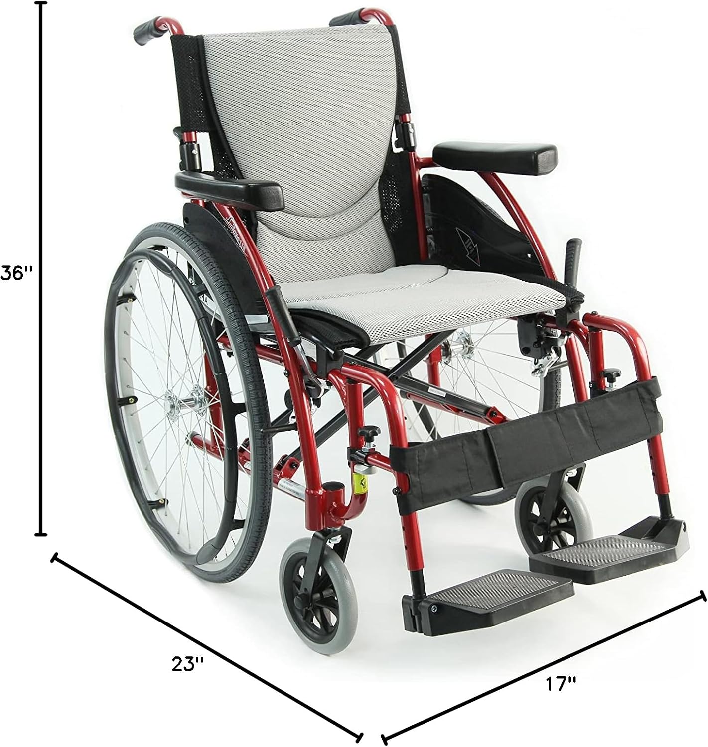 Karman 25 lbs Ergonomic Wheelchair with Removable Footrest 18" Silver