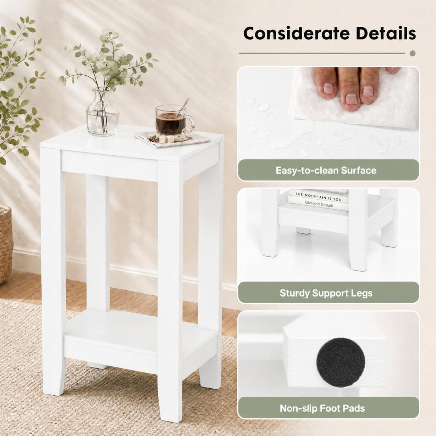 Giantex 2-Tier End Table Nightstand, Bedside Sofa Table for Living Room Bedroom, Narrow Telephone Table with Shelf and Legs for Small Spaces, Espresso