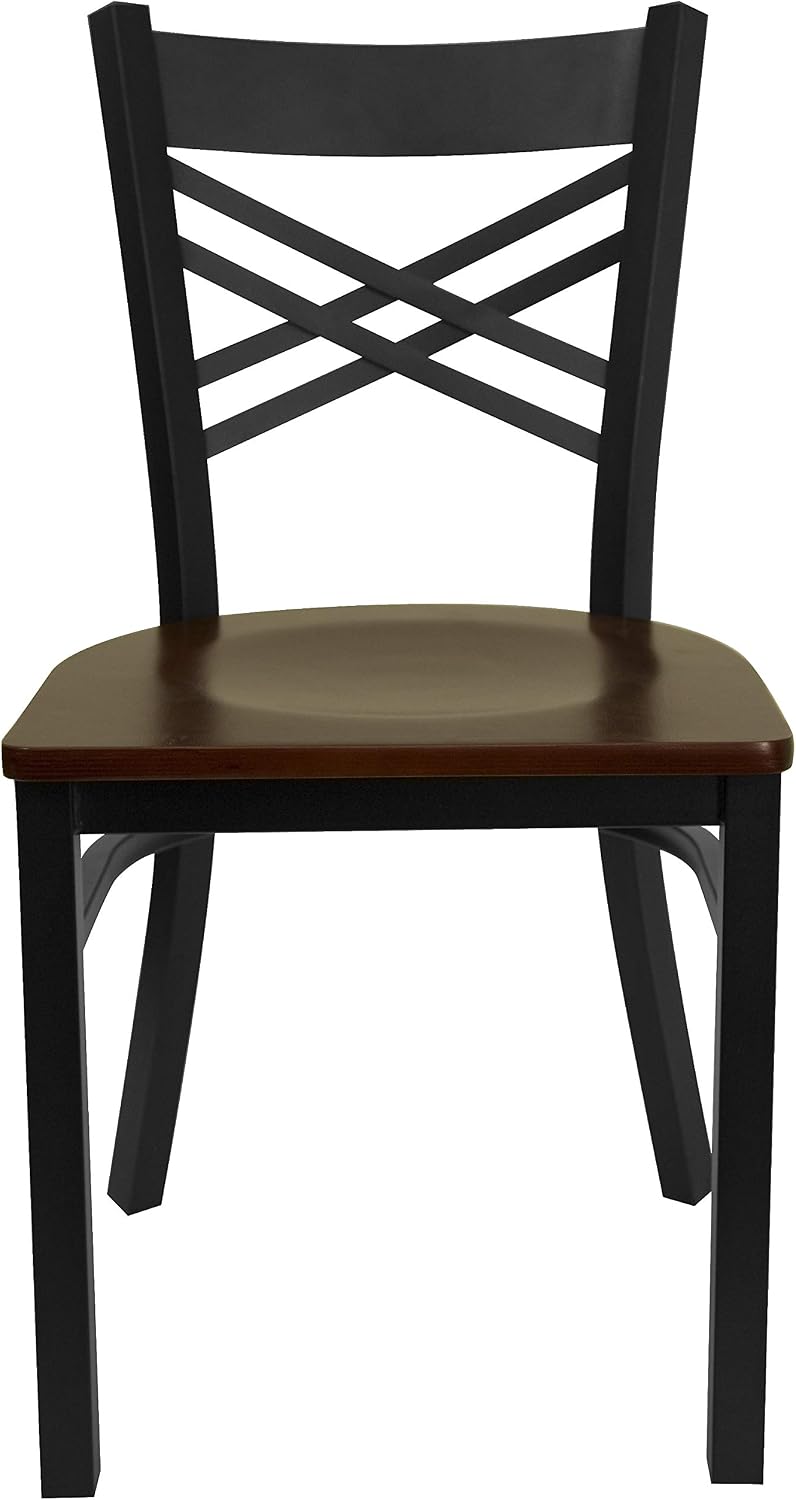 Flash Furniture Hercules Series "X" Back Metal Restaurant Chairs, Modern Upholstered Armless Dining Chairs for Restaurants/Kitchens, Set of 2, Black