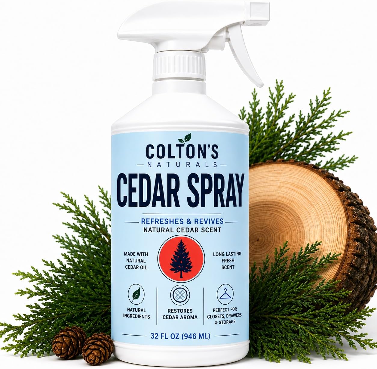 Colton's Naturals Cedar Spray w/Lavender Extract – Non-Chemical Wood Protection – Cedar Wood Scent – Restores Scent Closets & Drawers (32 oz)