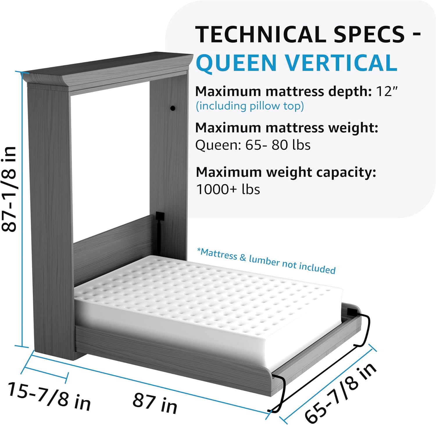 Queen Size Deluxe Murphy Bed Kit, Vertical