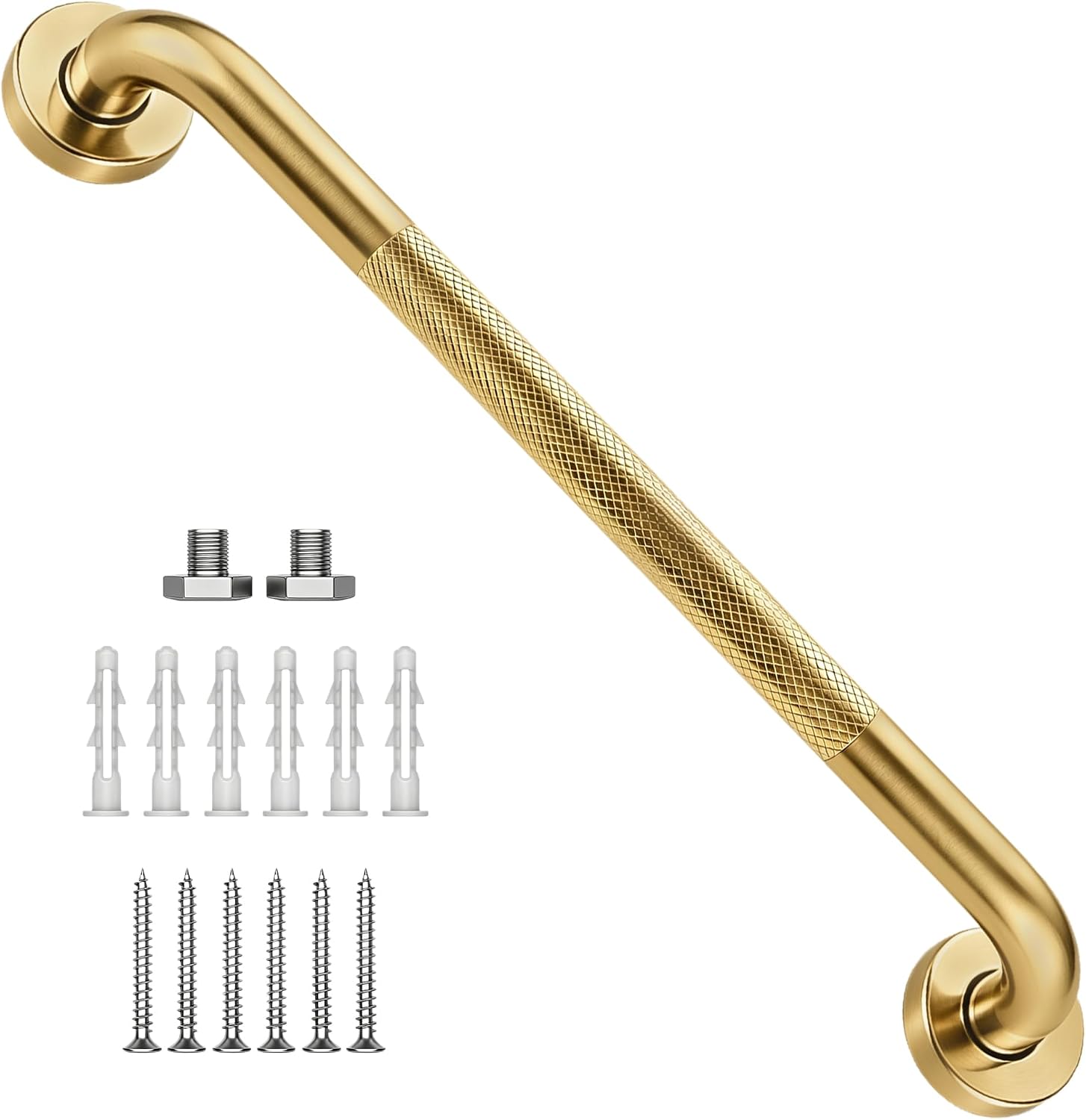 12 Inch Shower Grab Bar 1.25" Dia,Brushed Nickel Anti Slip Bathroom Grab Bar, 304 Stainless Steel Knurled Handicap Grab Bars, Safety Support Handrail,Bath Shower Handle for Elderly Injury Senior