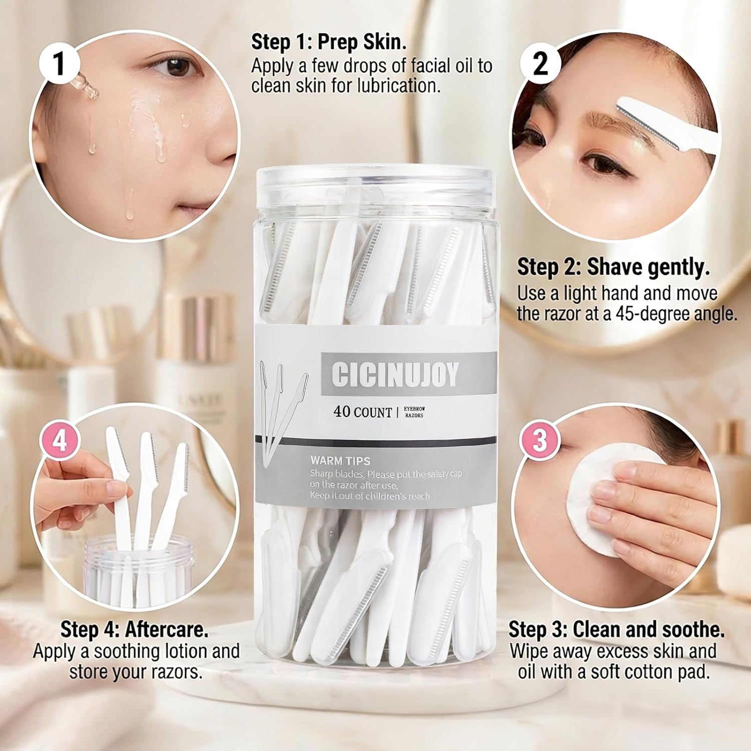 40pcs Dermaplane Razor for Women Face, Stainless Steel Eyebrow Razor
