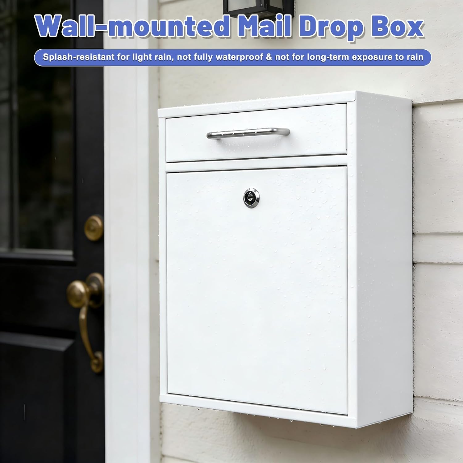 KYODOLED Steel Key Lock Mail Boxes Outdoor, Locking Wall Mount Mailbox, Security Lock Drop Box, Collection Boxes for Home, Office or Commercial,16.2H x 11.2L x 4.6W Inches, Black X Large