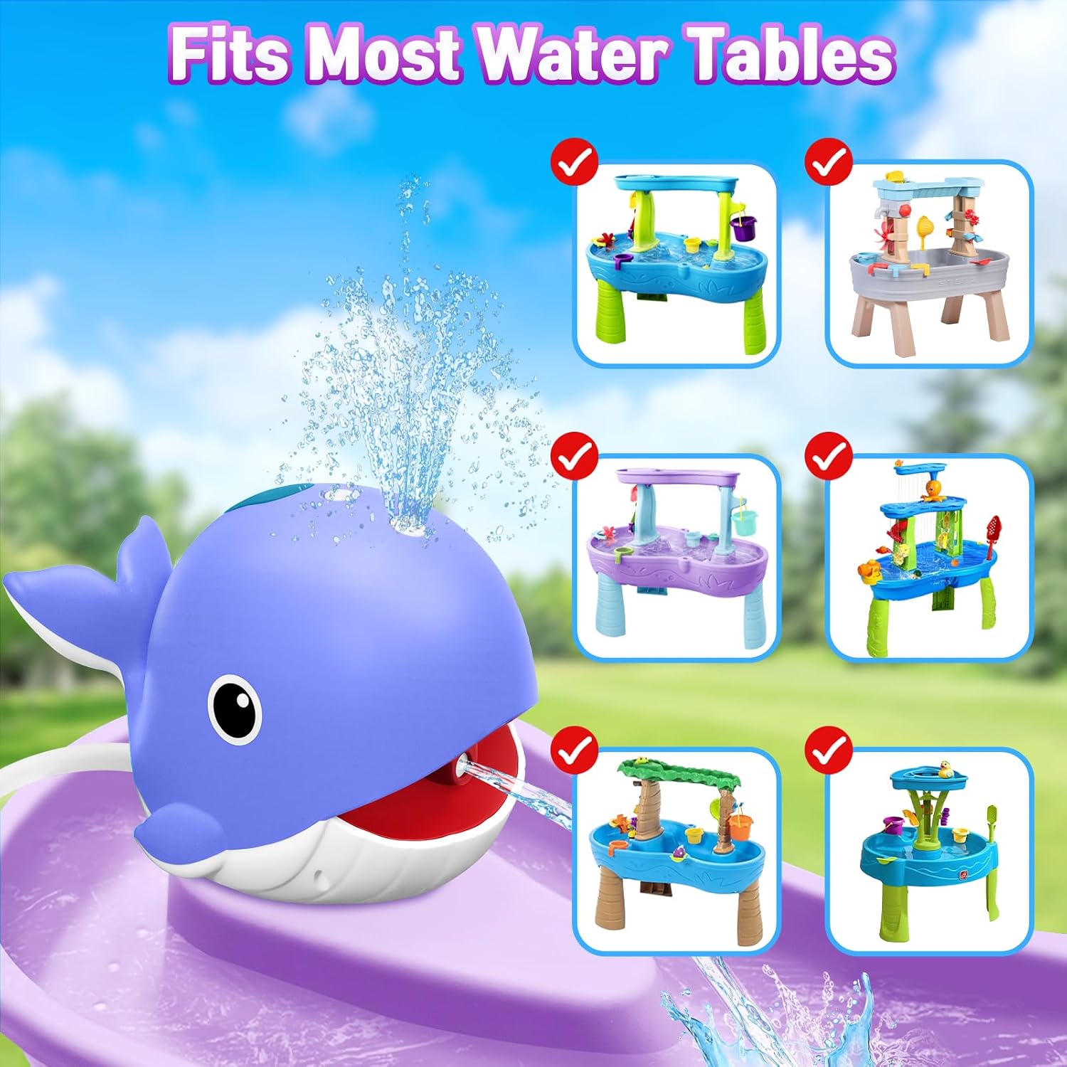 Water Table Pump, Rechargeable Water Pump for Water Table, 3.5 Hours Non-Stop Whale Pump with Sprinkler Outdoor Games Water Toys for Kids Toddlers, Outside Water Play Table Accessories (Blue)