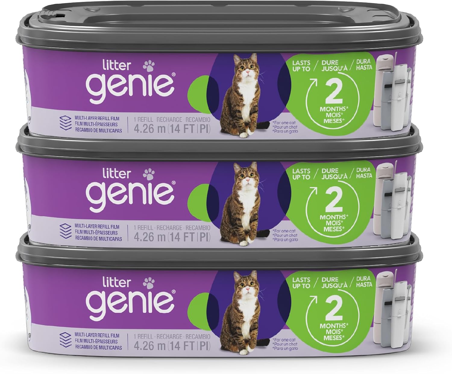 Litter Genie Refill Bags | Standard 3-Pack, 28 total ft | Up to 6 Months of Supply | Ultimate Odor Control Cat Litter Bags