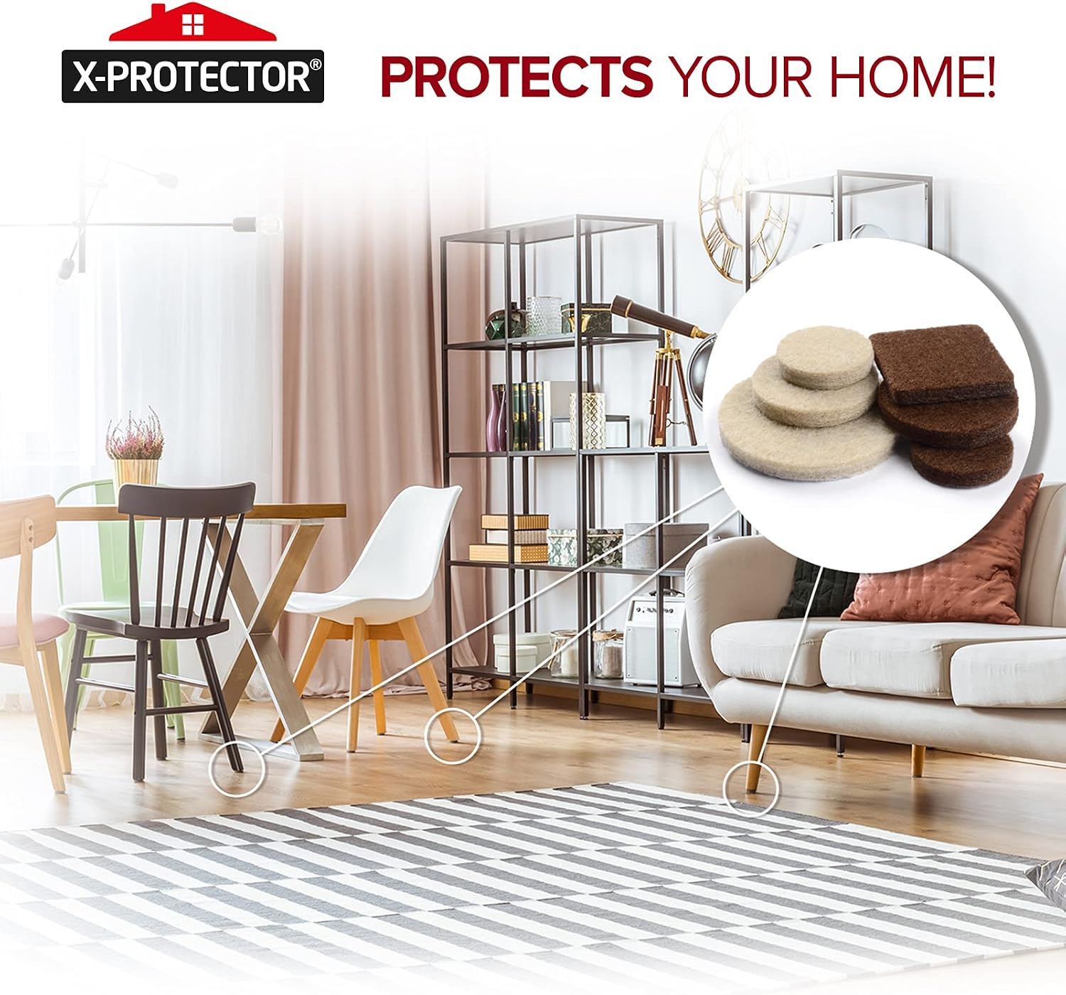 Felt Furniture Pads X-PROTECTOR 133 PCS Premium Furniture Pads - Felt Pads | Furniture Feet Wood Floor Protectors - Protect Your Hardwood & Laminate Flooring! Brown and Beige