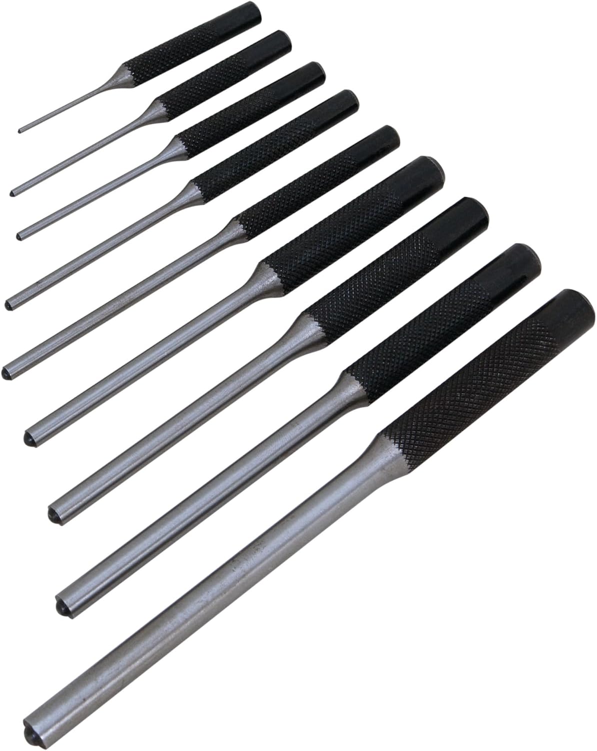Performance Tool W758 5-Piece 8 in. Long Pin Punch Set | Carbon steel construction with hardened tips. Knurled handles for sure grip. Reaches deeply set pins