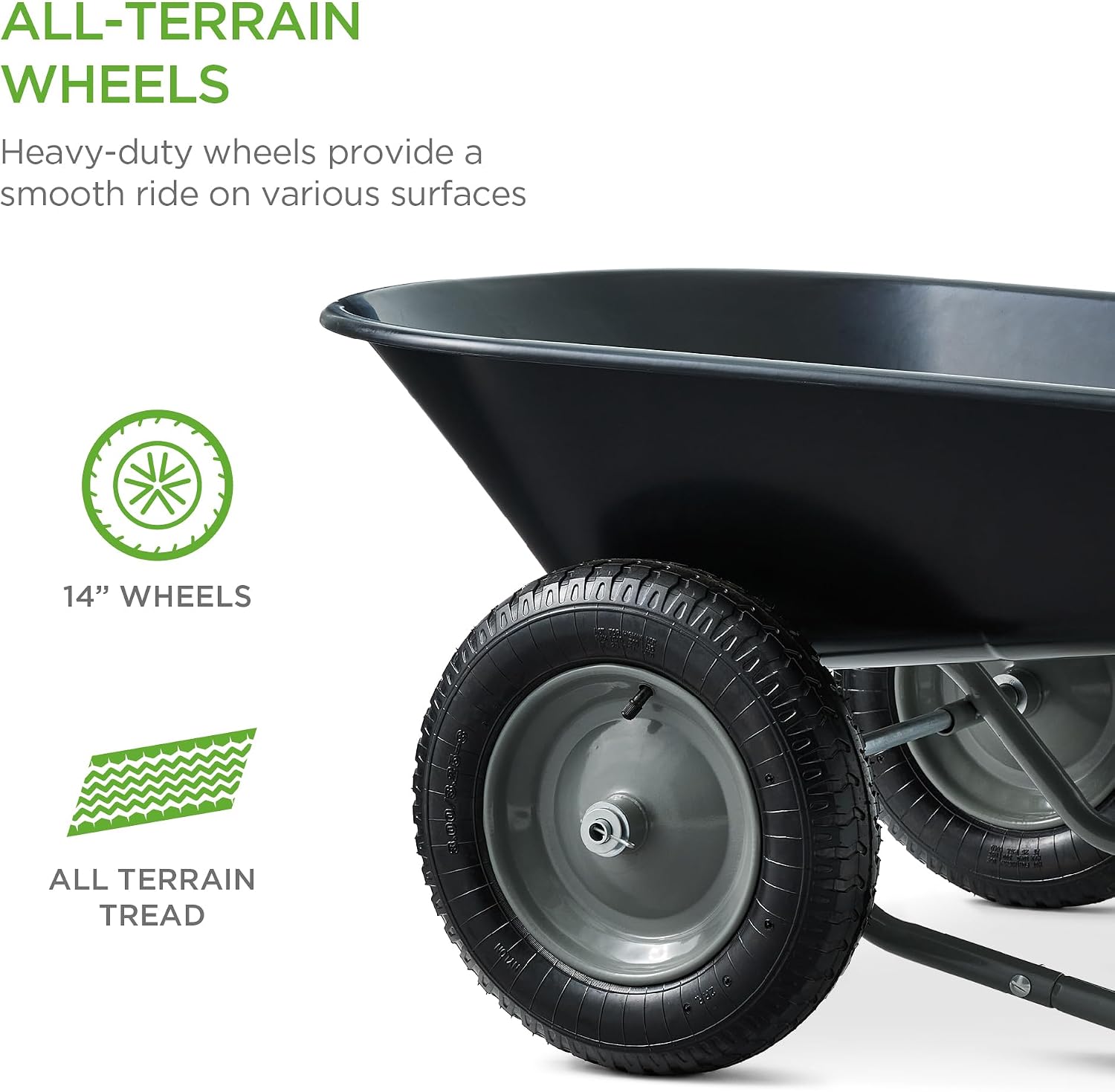Best Choice Products Dual-Wheel Home Utility Yard Wheelbarrow Garden Cart w/Built-in Stand for Lawn, Gardening, Construction - Green