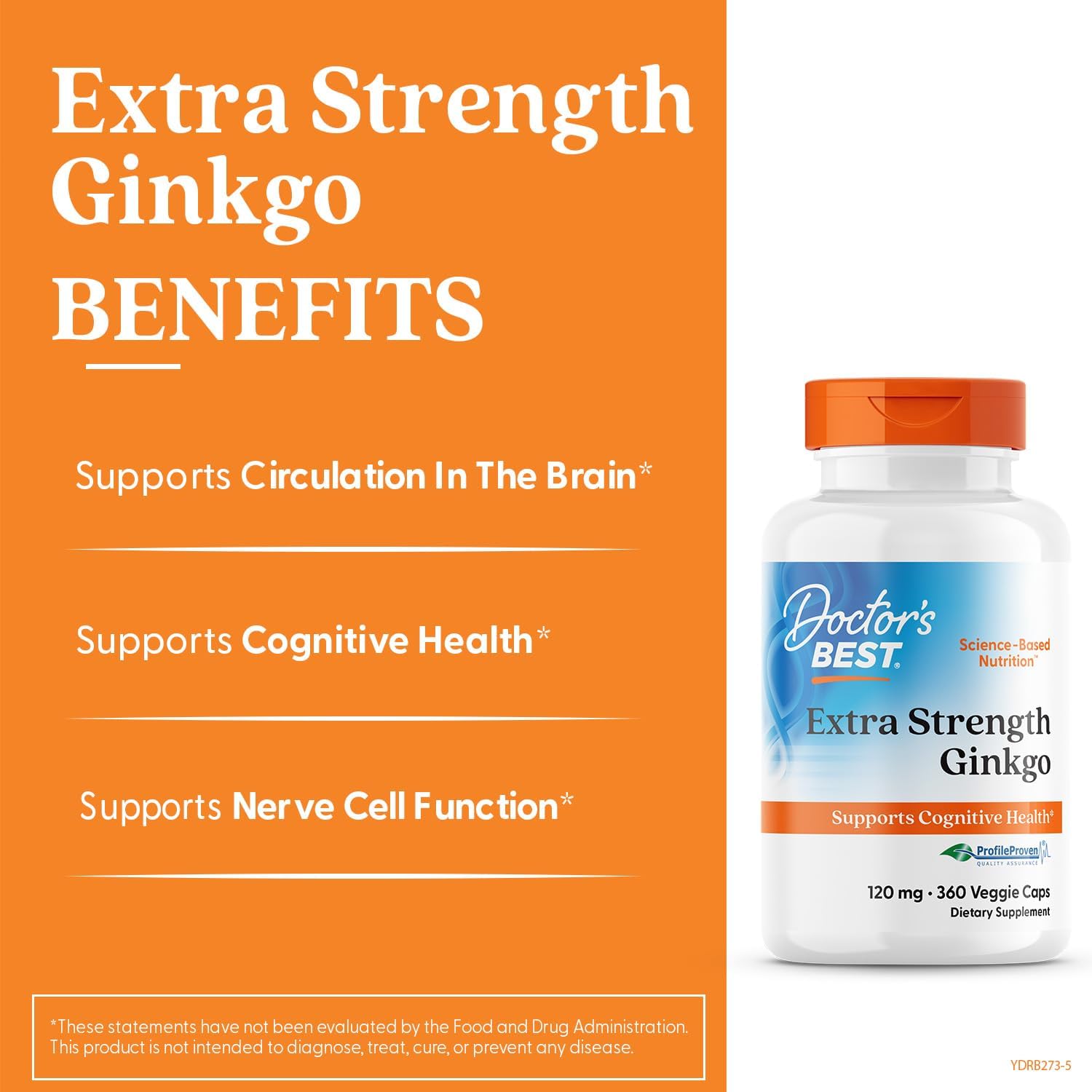 Doctor's Best Extra Strength Ginkgo Biloba Capsules 120 mg - Brain Supplement for Memory and Focus Support, Herbal Cognitive Health Support- 120 Count (Pack of 1)