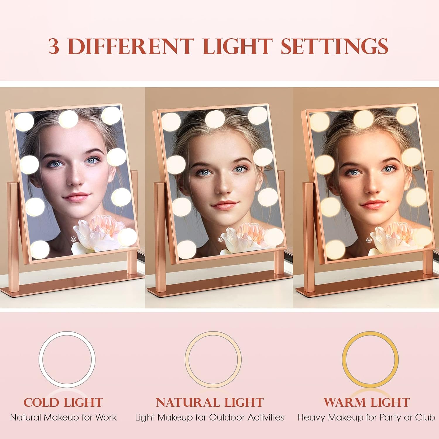 BWLLNI Lighted Makeup Mirror, White Vanity Mirror with Lights,9 LED Bulbs