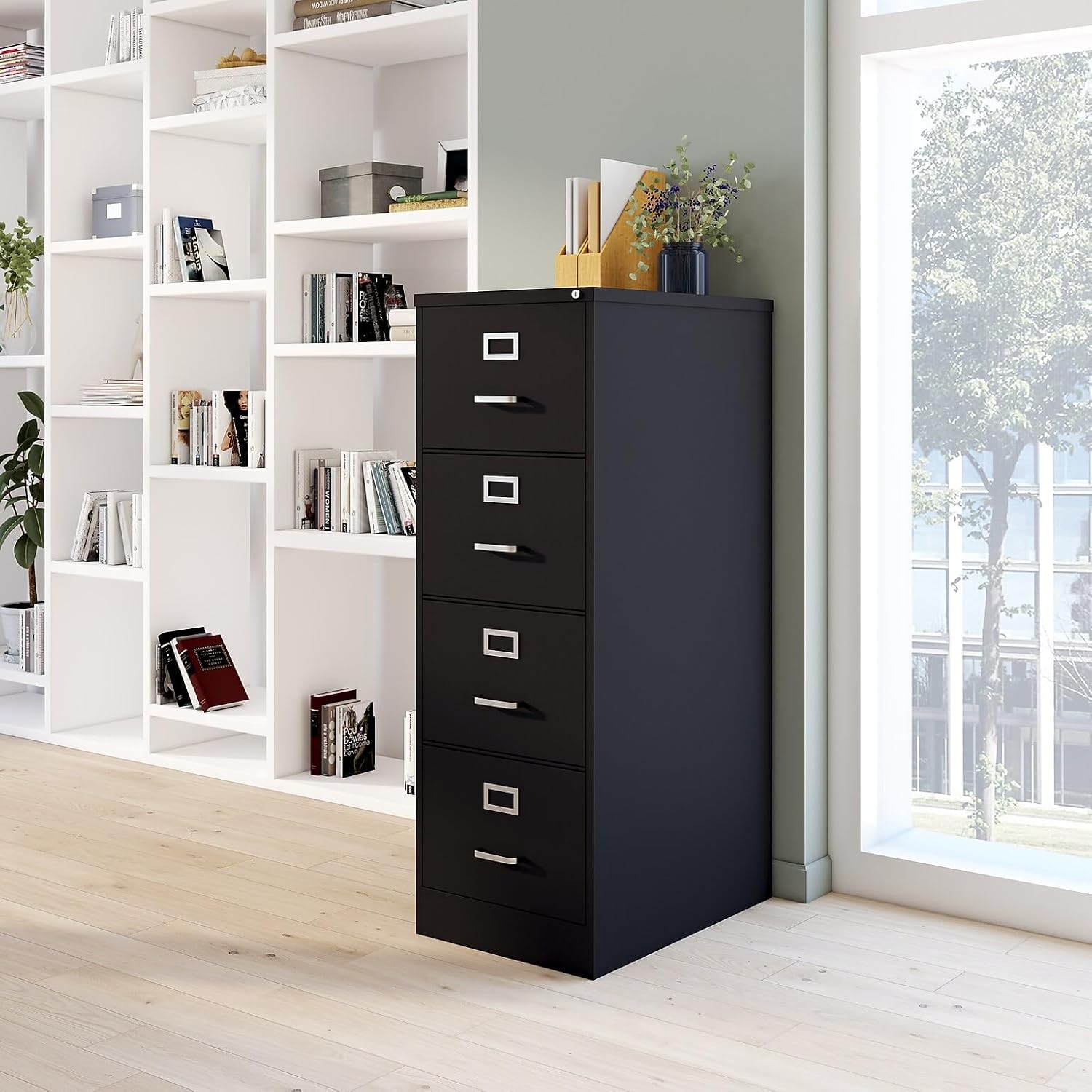 Staples 4-Drawer Vertical File Cabinet, Letter Size Documents, Lockable, 26.5" D x 15" W x 51.97" H, Putty/Beige