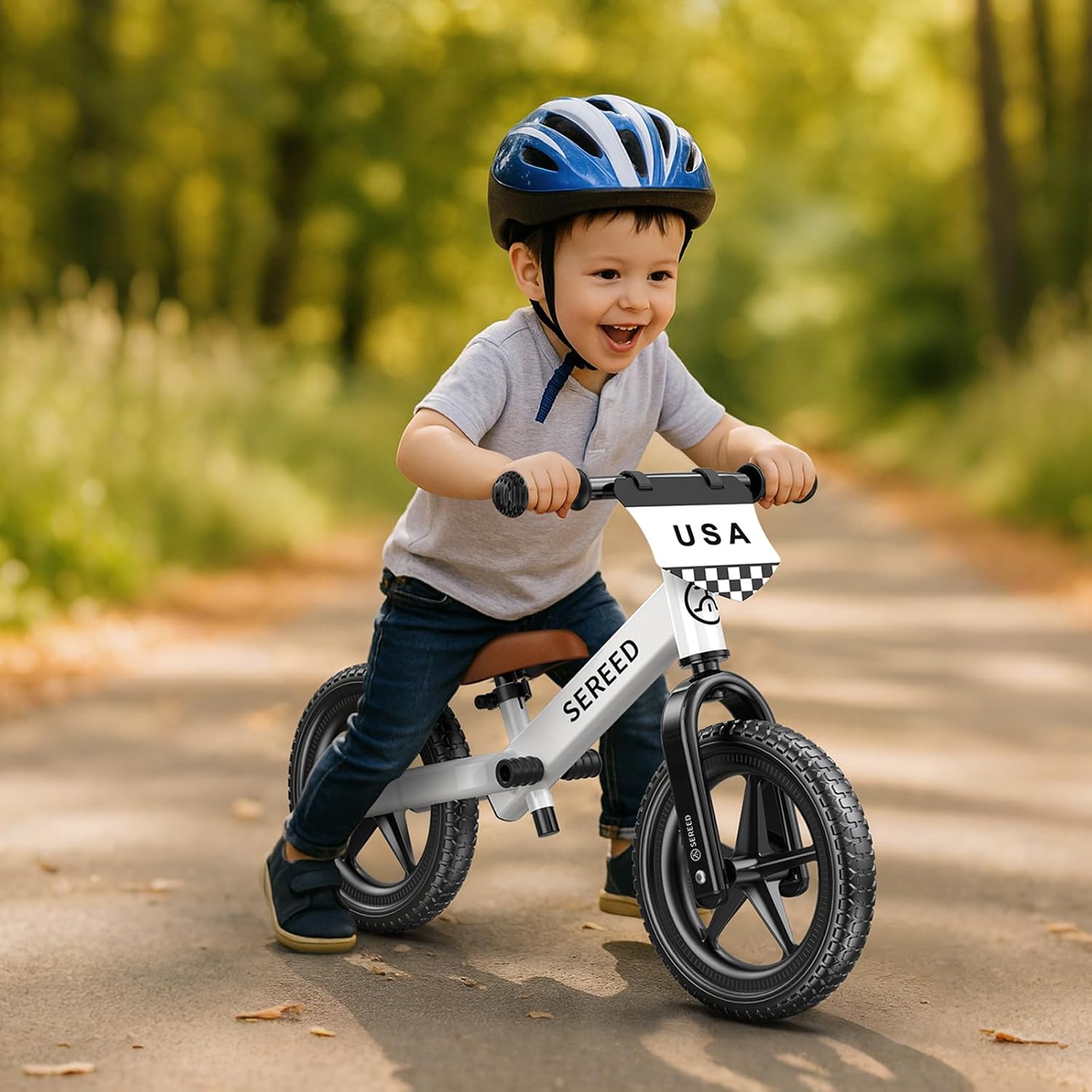 SEREED Toddler Balance Bike 2 Year Old, Gift for 2-3 Boys Girls, Adjustable | No Pedal Kids Toy Bike for 2-5 Years Old, Customize Plate with 3pcs Stickers (White)