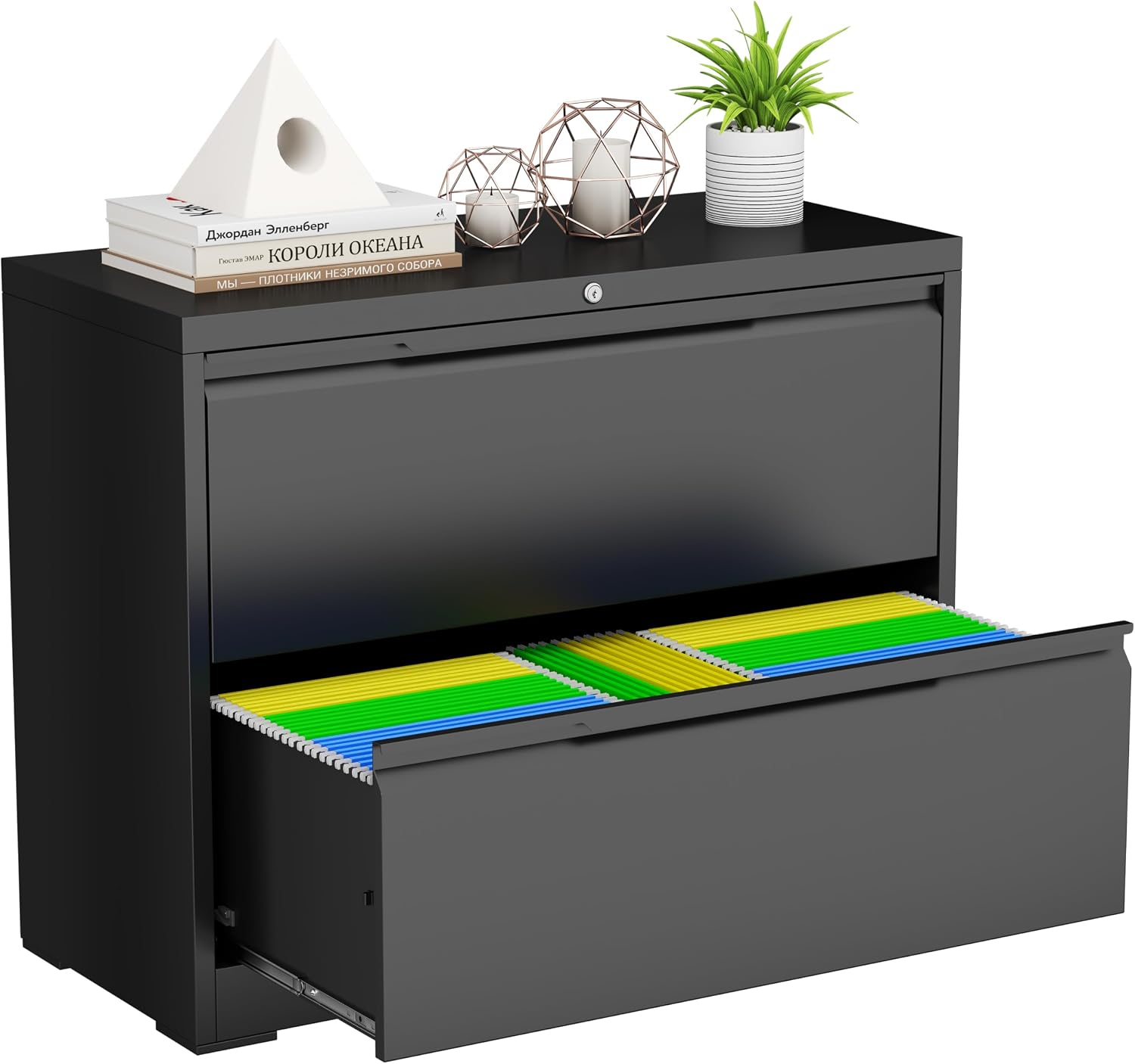 3 Drawer File Cabinet with Lock,Filing Cabinets for Home Office,Metal Small File Cabinet for Letters/Legal/A4 Size, Assembly Required,Black 3 Drawer-15 W