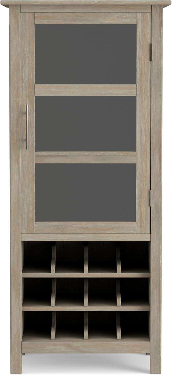 SIMPLIHOME Avalon 12-Bottle SOLID WOOD 22 Inch Wide Contemporary High Storage Wine Rack Cabinet in Dark Tobacco Brown, For the Living Room, Dining Room and Kitchen