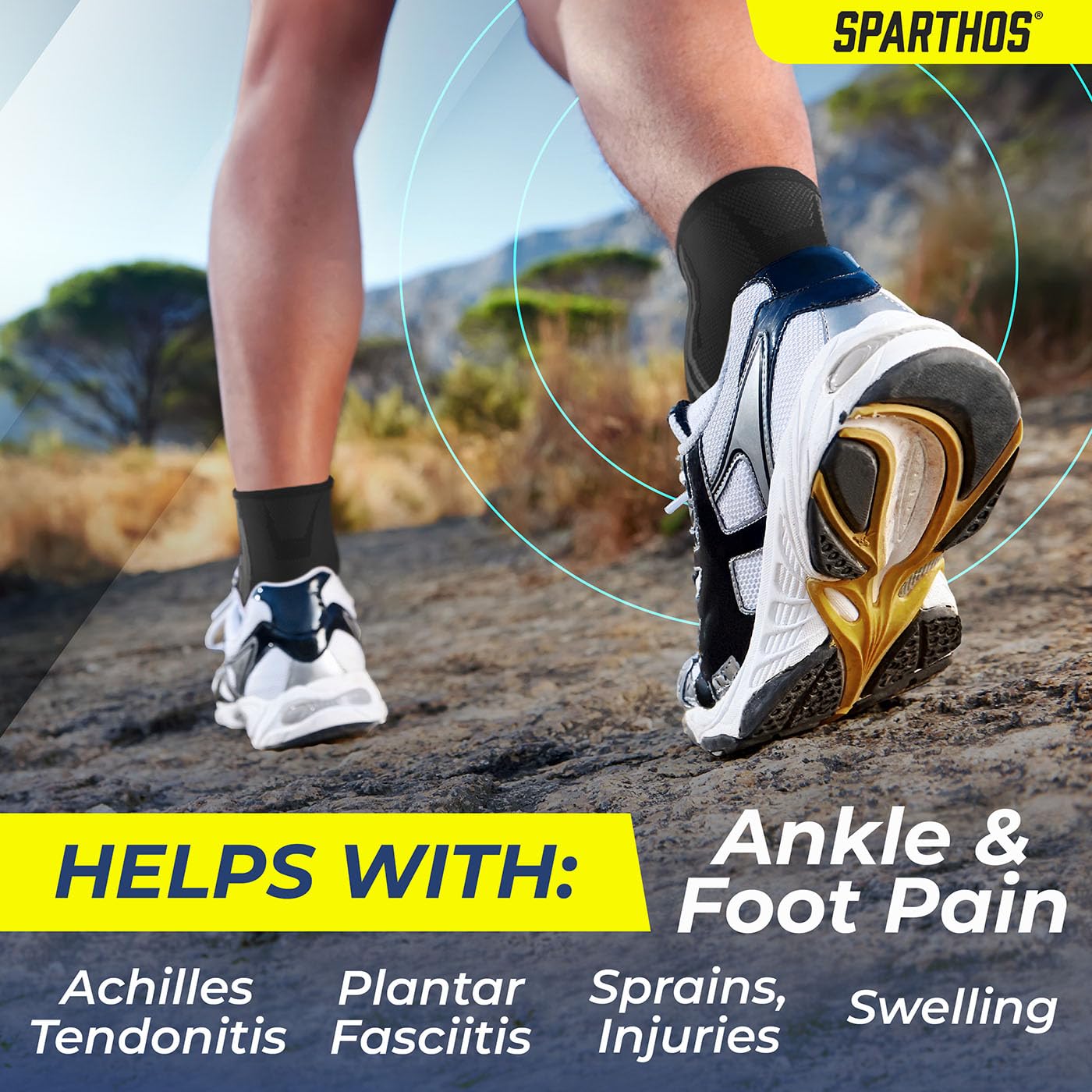 Sparthos Ankle Brace for Women & Men, Foot Compression Sleeve - Black-M | Plantar Fasciitis Socks, Arch Support, Ankle Wrap for Sprained Ankle, Achilles Tendonitis, Heel Pain & Swelling Relief, Pair