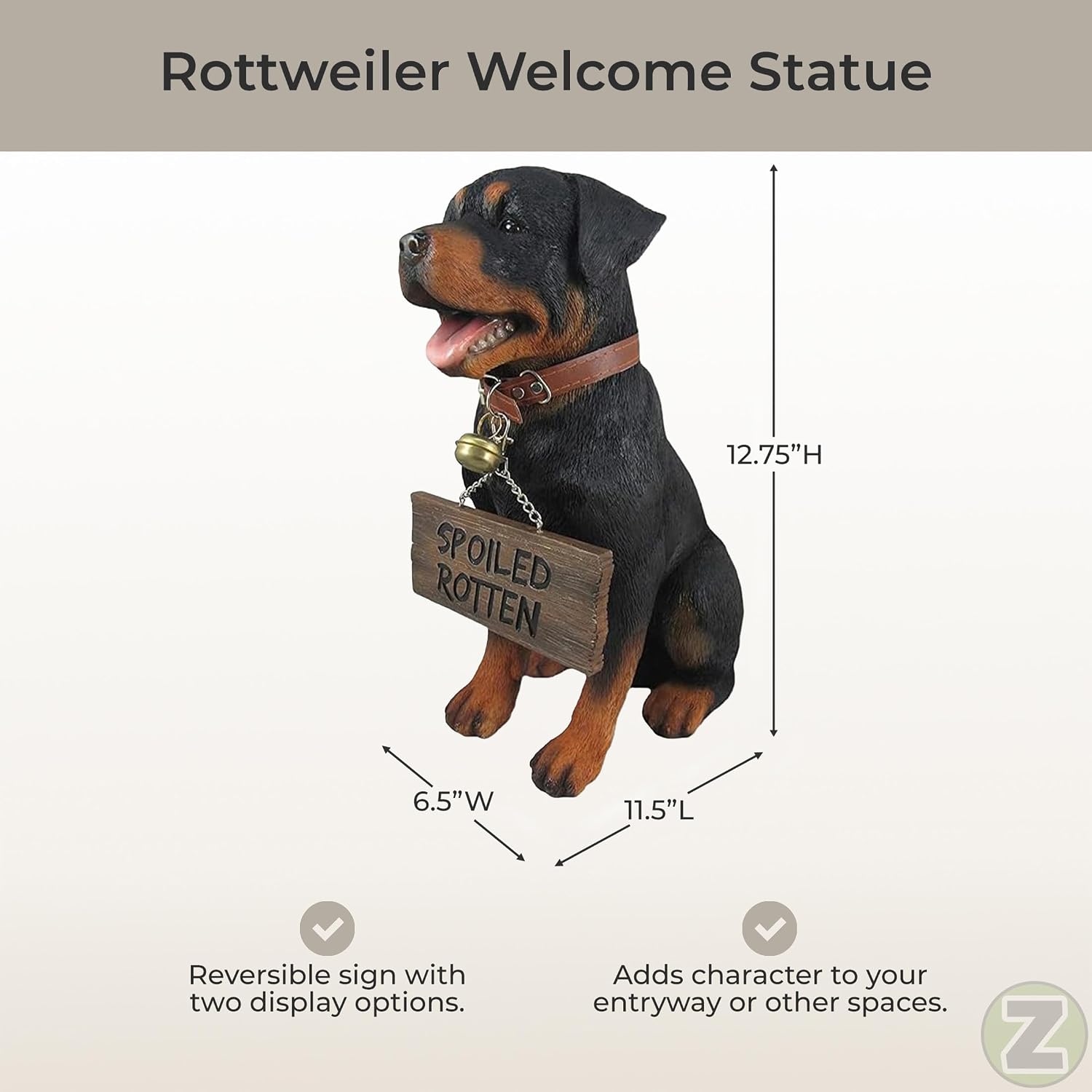 Rottweiler Outdoor Statue, 13 Inch Guard Dog with Reversible Sign