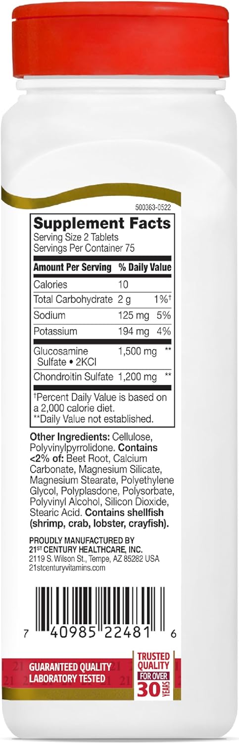 21st Century Glucosamine Chondroitin Triple Strength 750mg/600mg, 150ct | Triple-Strength Glucosamine 750 mg & Chondroitin 600 mg, Joint Health