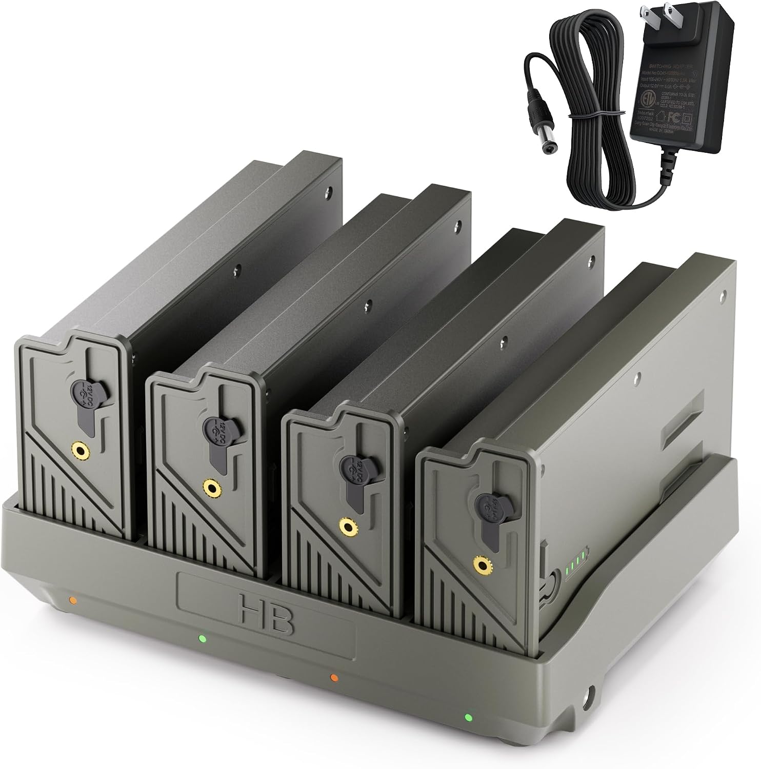4-Pack Rechargeable Battery & Charging Station for Tactacam Reveal | Lipo Lithium, 4‑port charging, LED power meter, solar ready