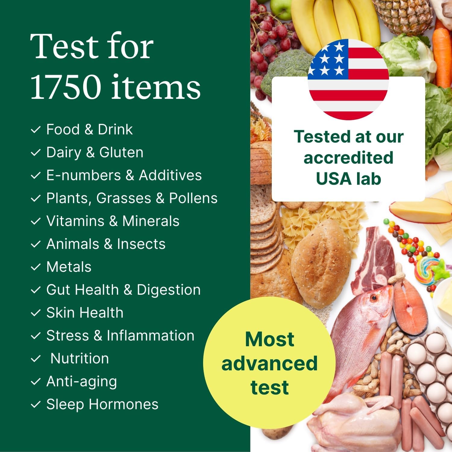 Food Sensitivity Test Kit for Adults & Kids - 990 Items - Hair Sample