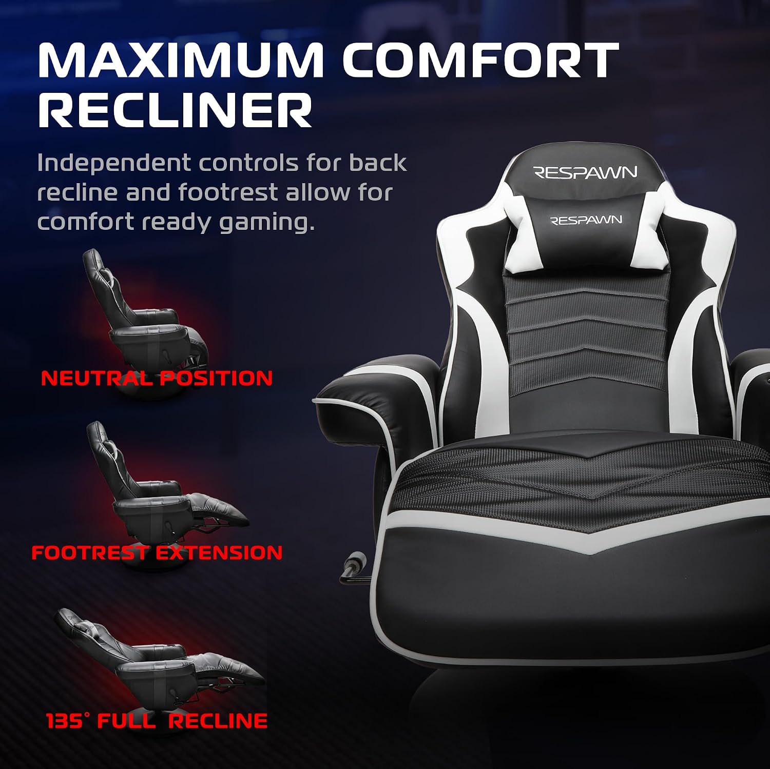Respawn 900 Gaming Recliner Chair with Footrest, Cup Holder and Swivel