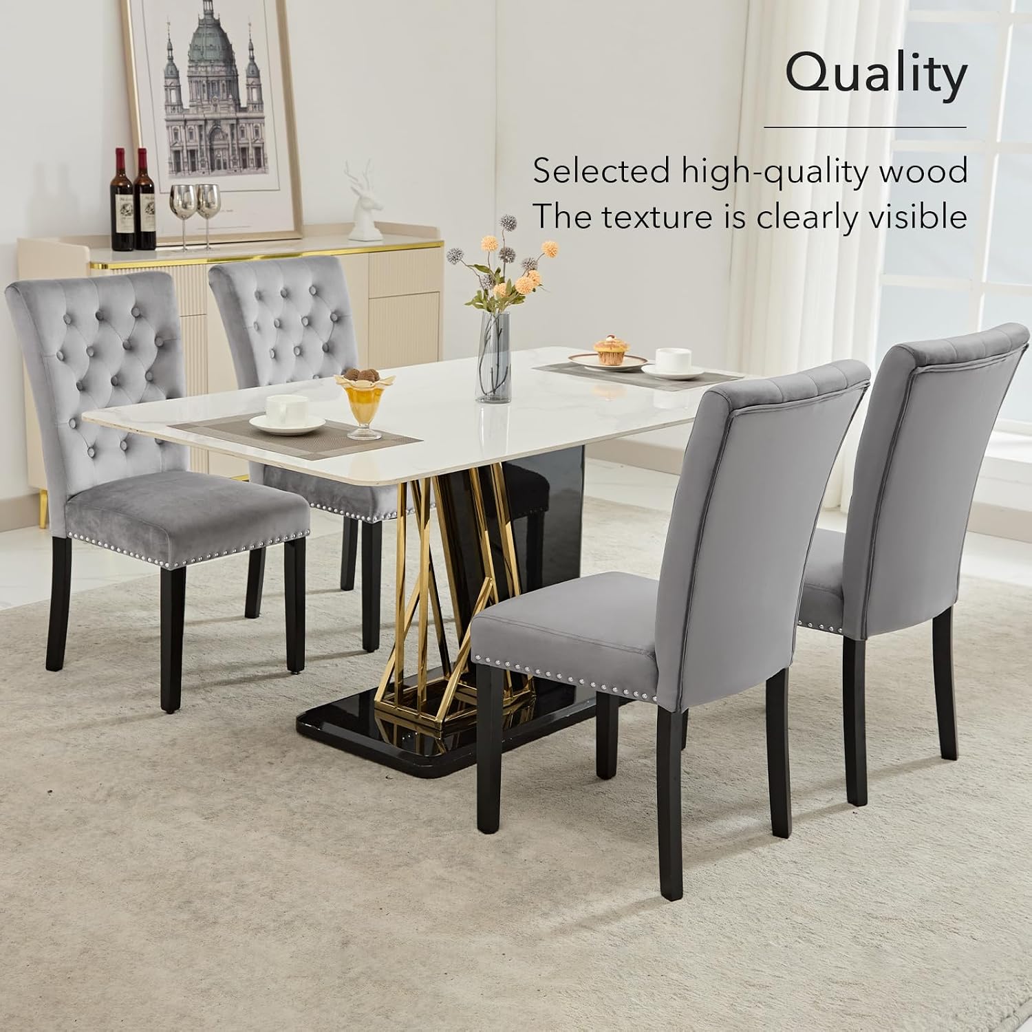 adochr Velvet Dining Chairs Set of 2, Parsons Kitchen Chair, Blue